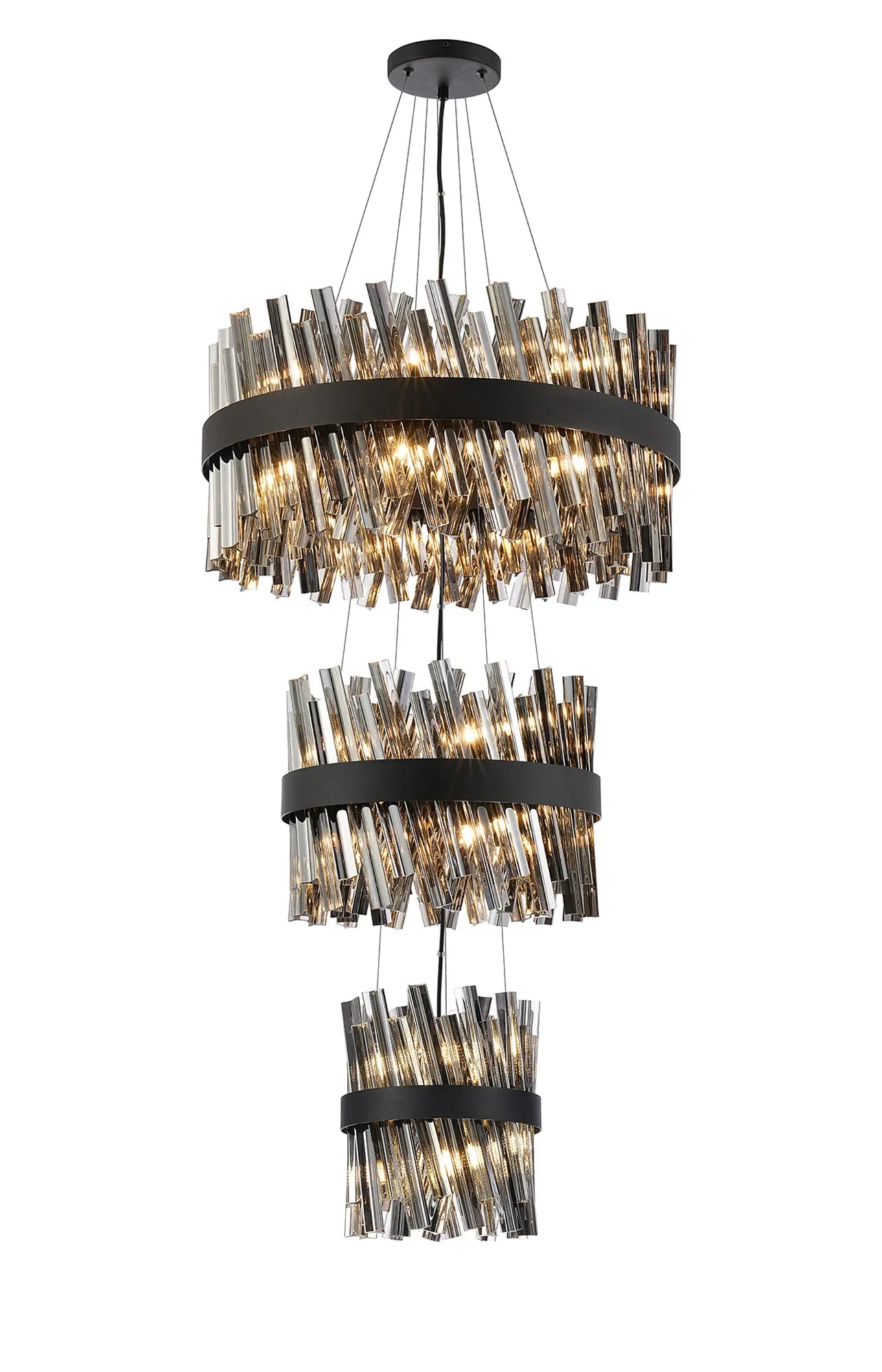 Farnley 3 Tier 60cm Pendant 18 Light - Satin Black & Smoke