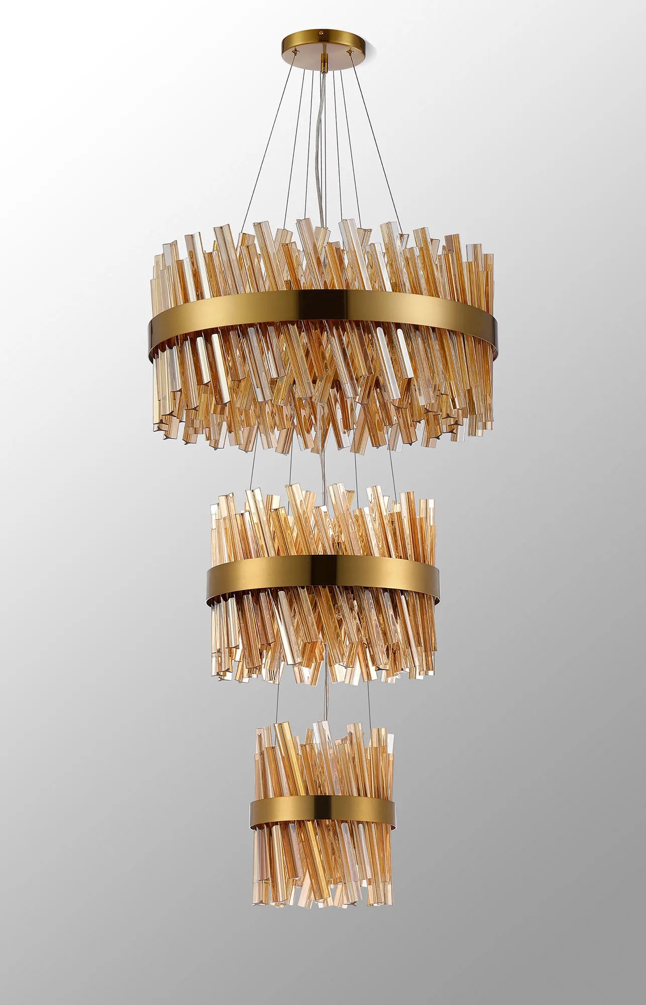 Farnley 3 Tier 60cm Pendant 18 Light - Brass & Amber