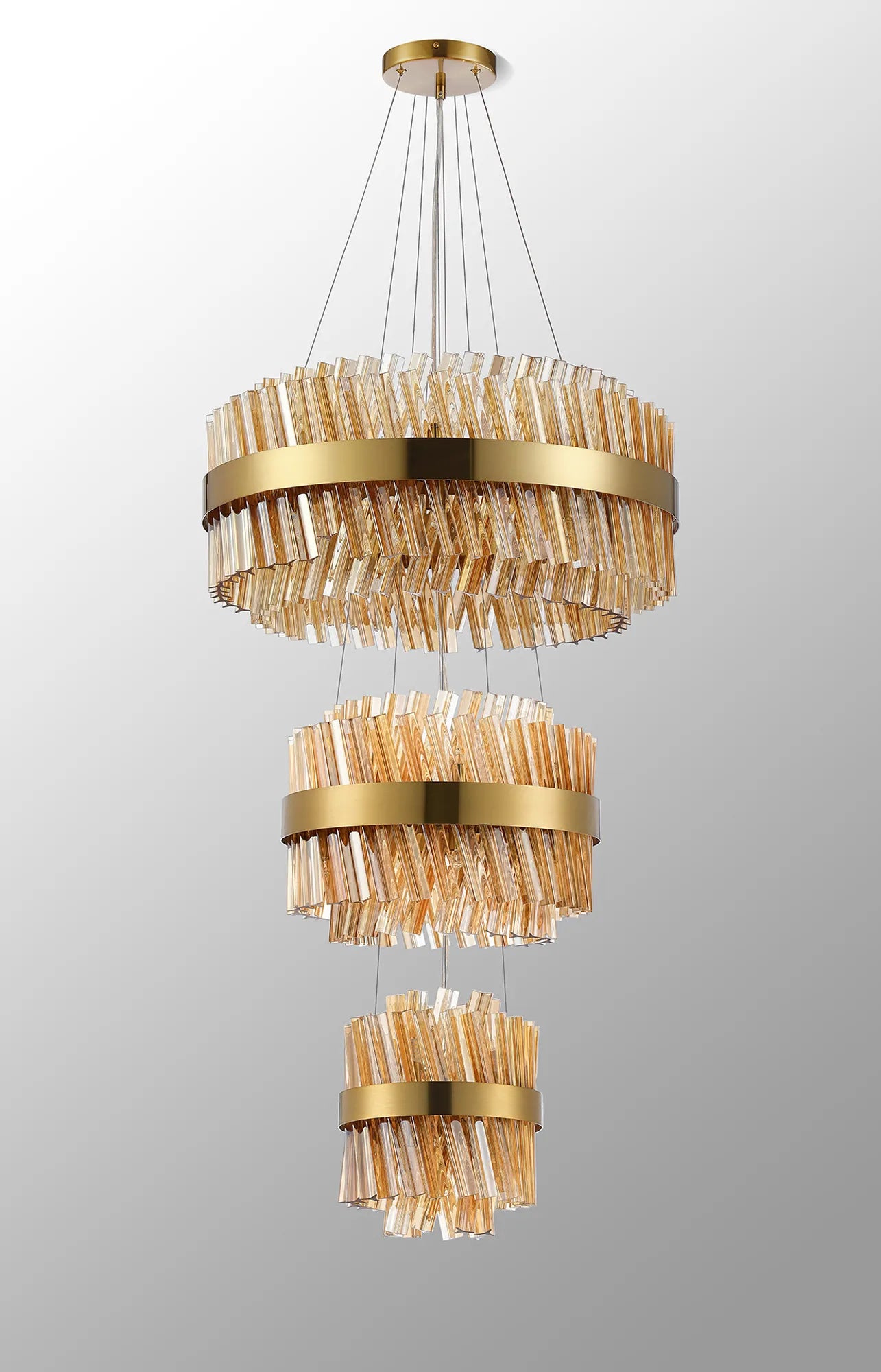 Farnley 3 Tier 60cm Pendant 18 Light - Brass & Amber