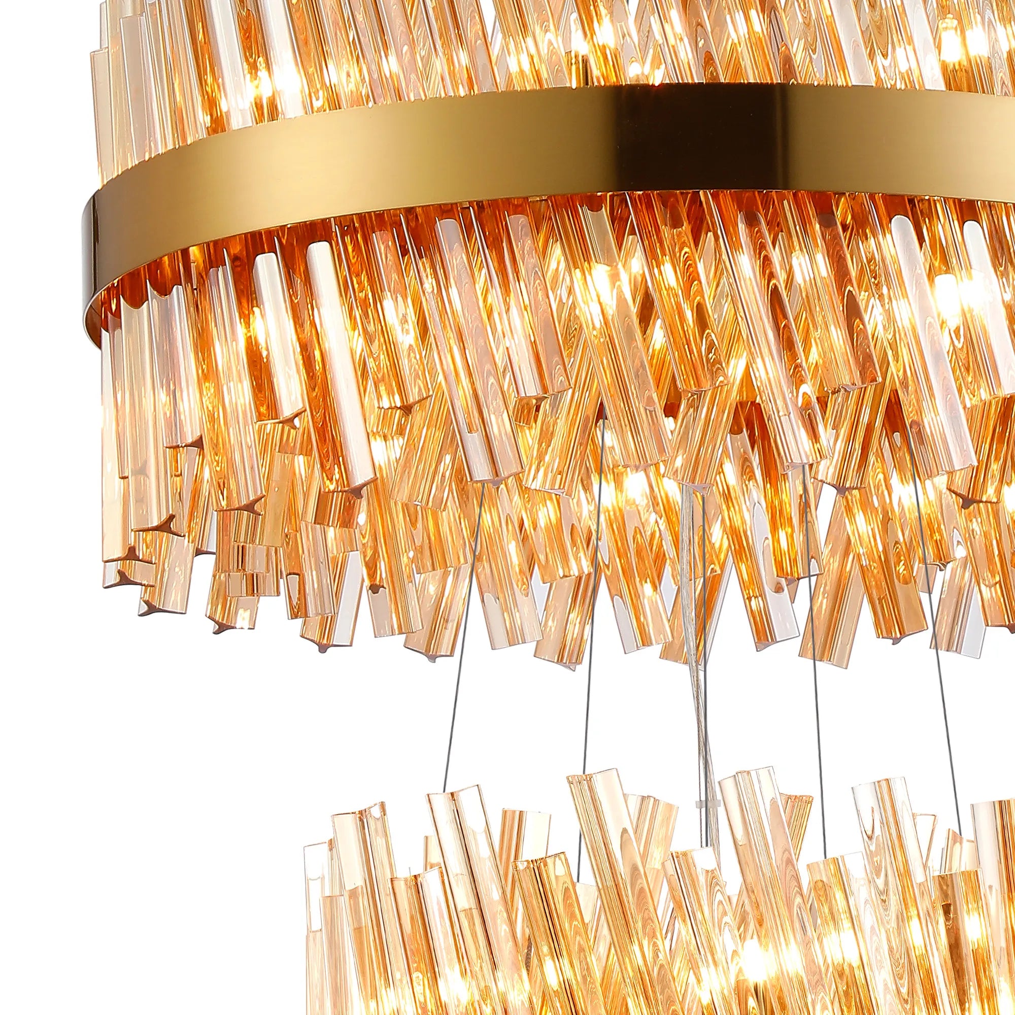 Farnley 3 Tier 60cm Pendant 18 Light - Brass & Amber