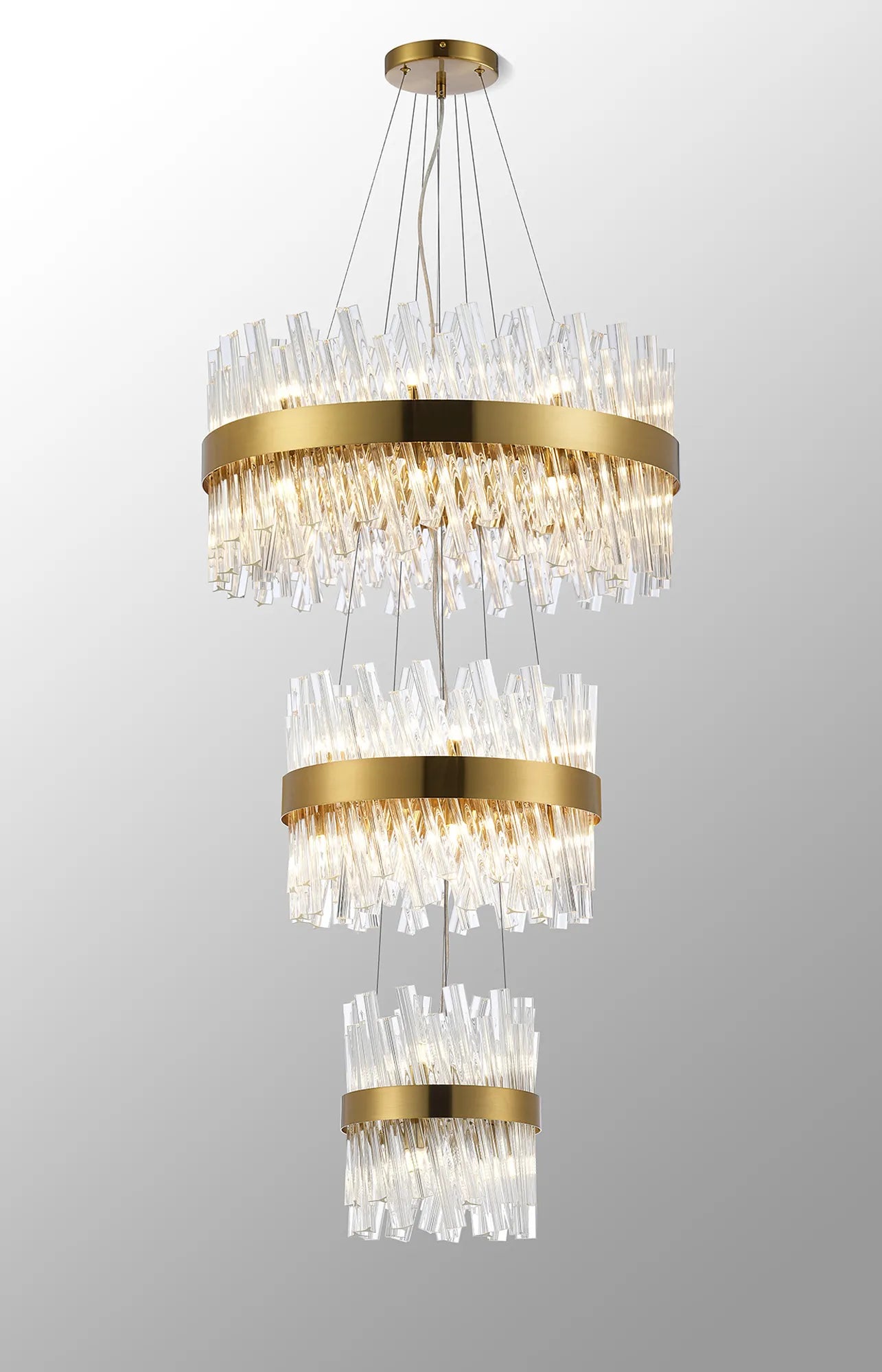 Farnley 3 Tier 60cm Pendant 18 Light - Brass & Clear
