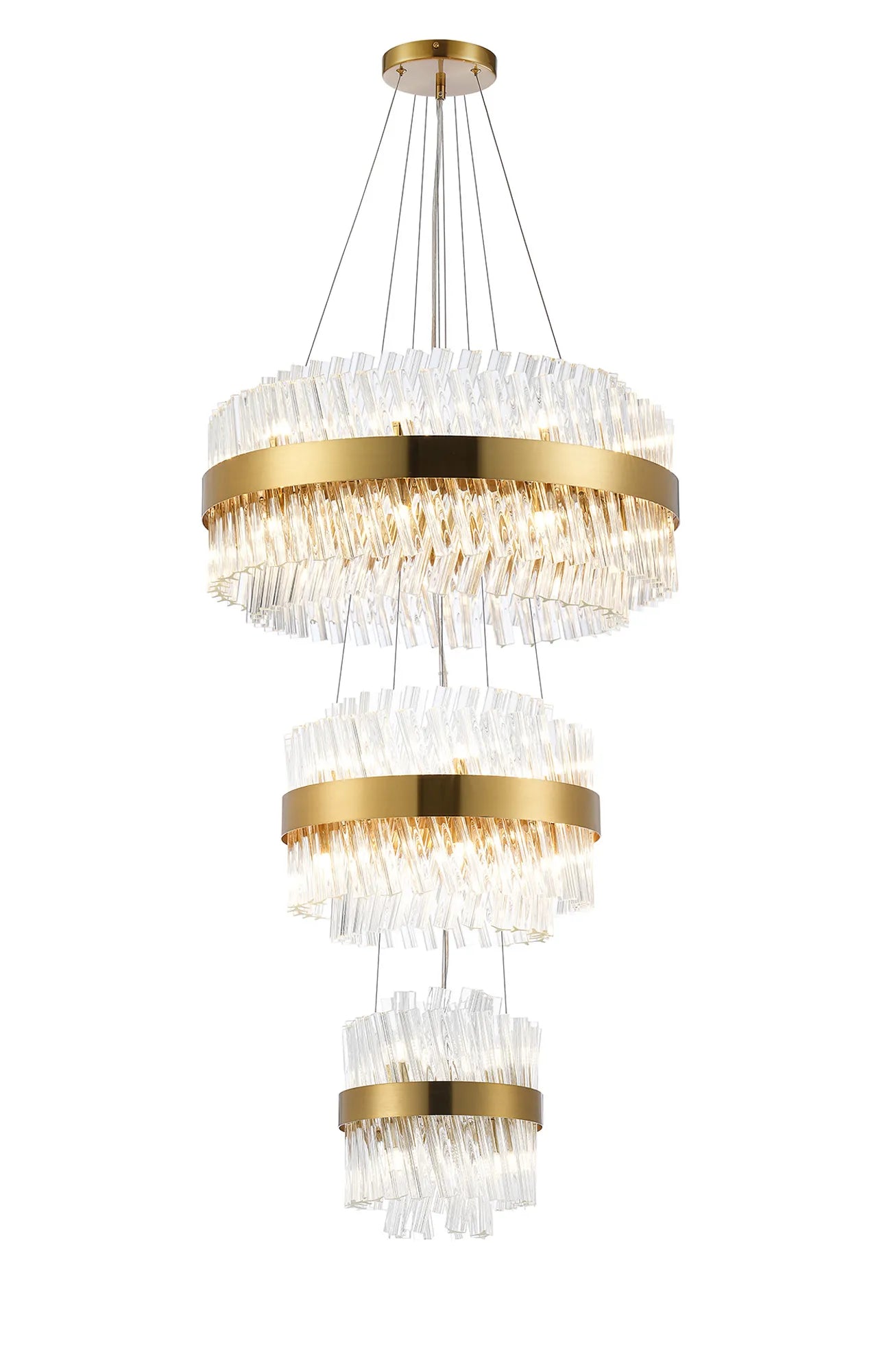 Farnley 3 Tier 60cm Pendant 18 Light - Brass & Clear