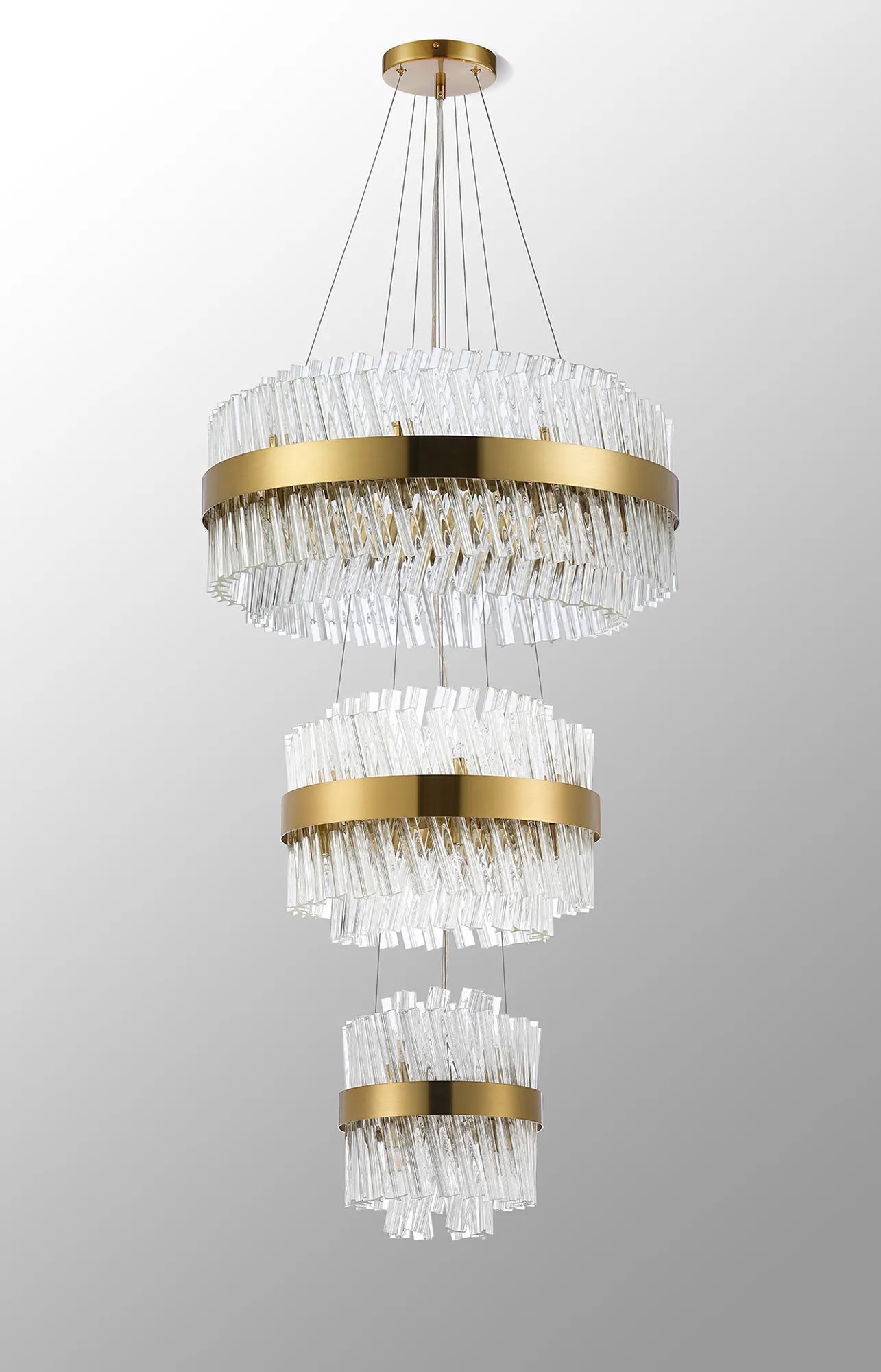Farnley 3 Tier 60cm Pendant 18 Light - Brass & Clear