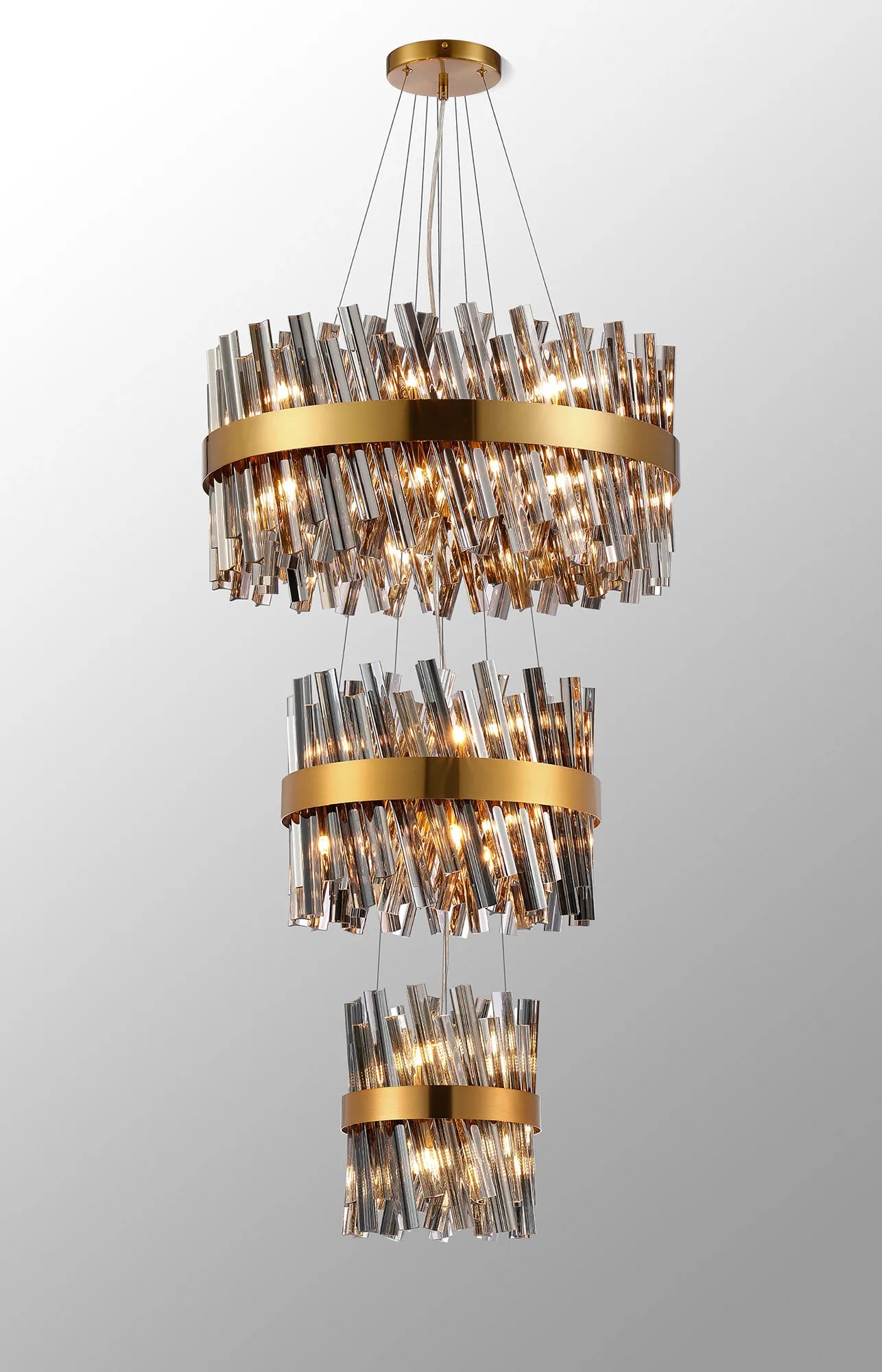 Farnley 3 Tier 60cm Pendant 18 Light - Brass & Smoke