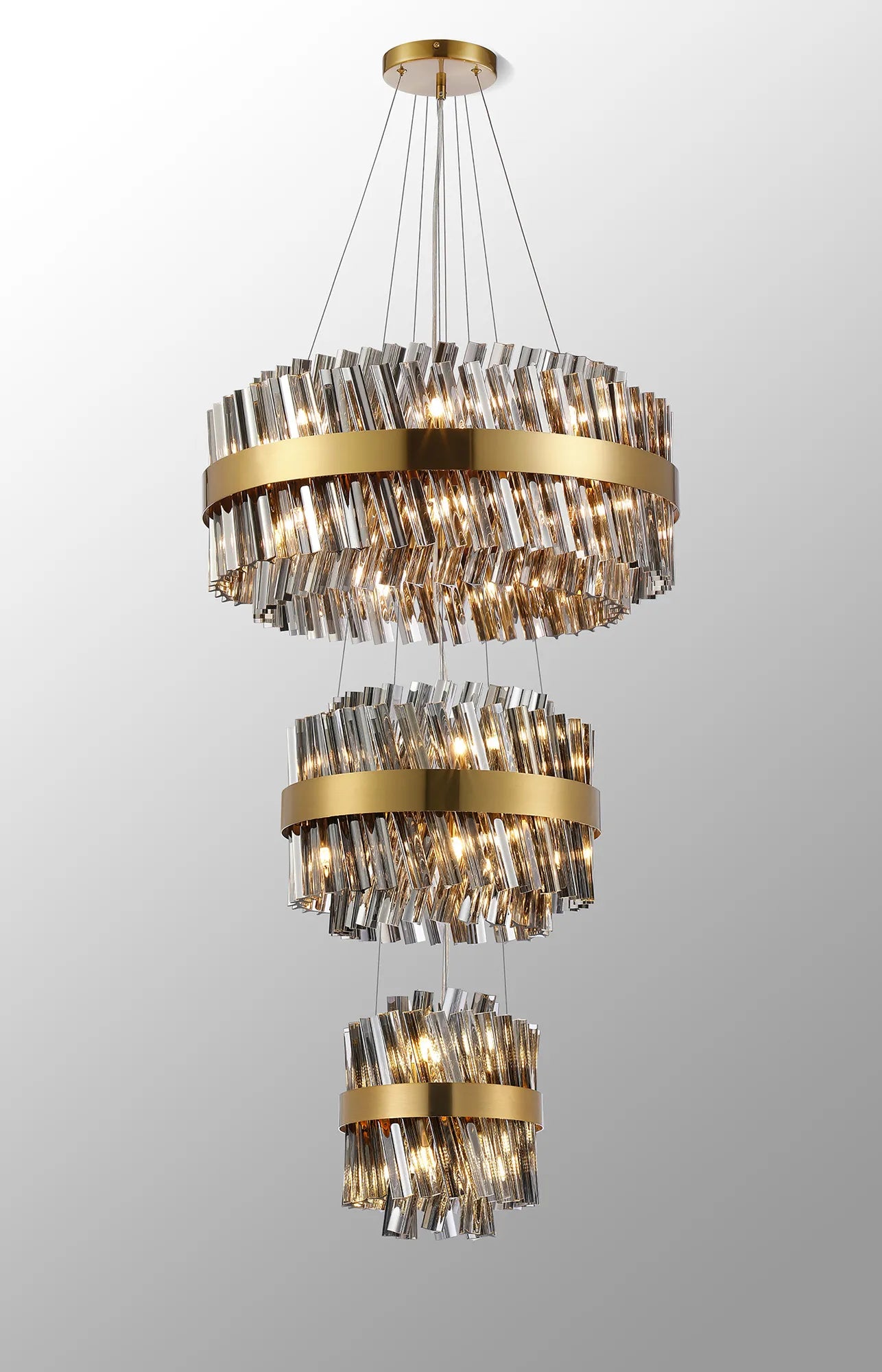 Farnley 3 Tier 60cm Pendant 18 Light - Brass & Smoke