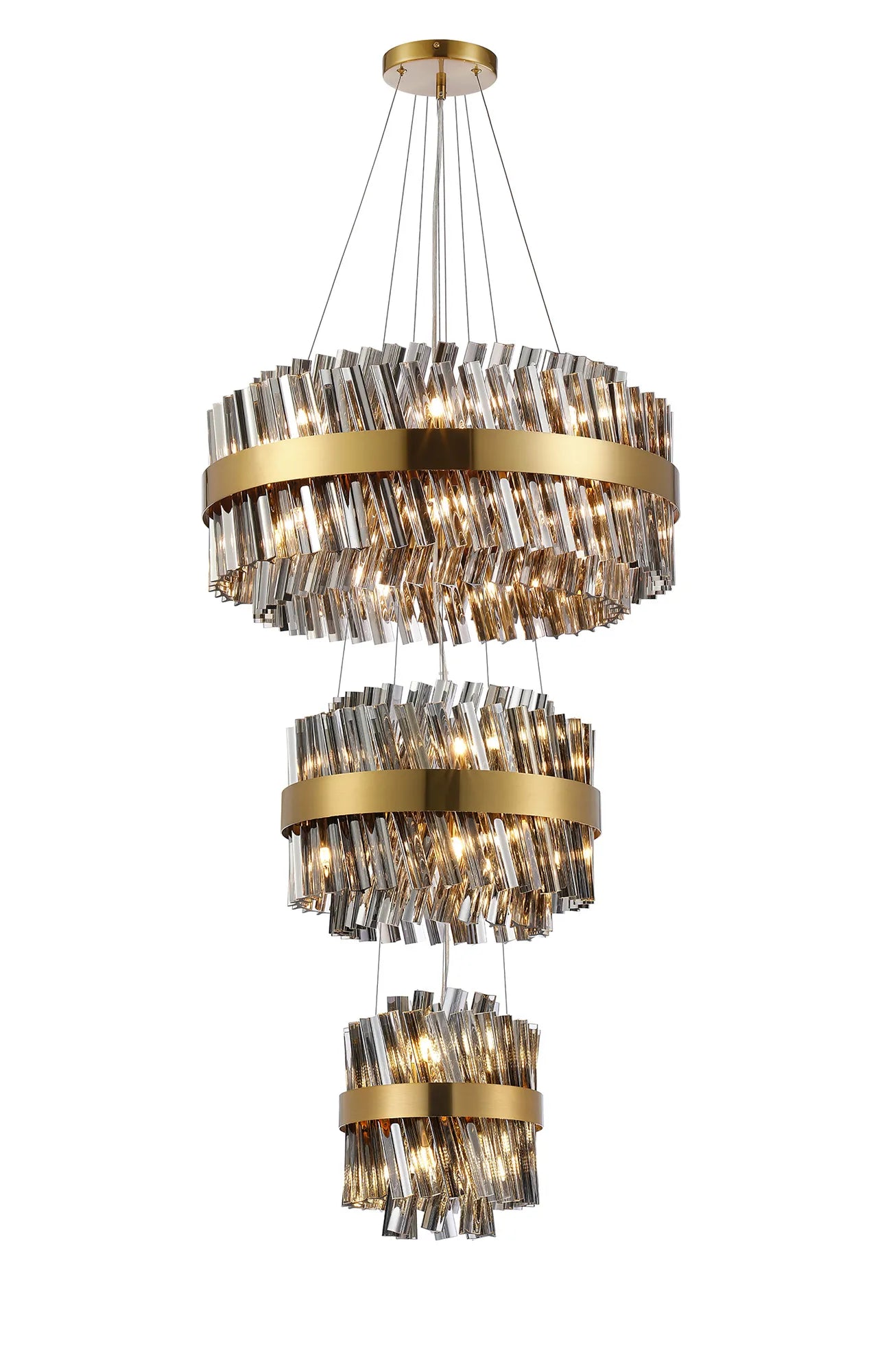 Farnley 3 Tier 60cm Pendant 18 Light - Brass & Smoke