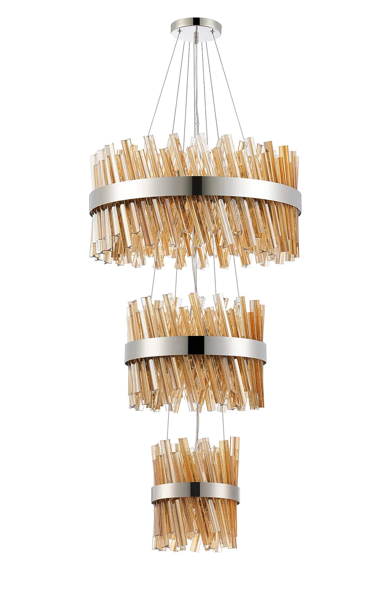 Farnley 3 Tier 60cm Pendant 18 Light - Polished Nickel & Amber