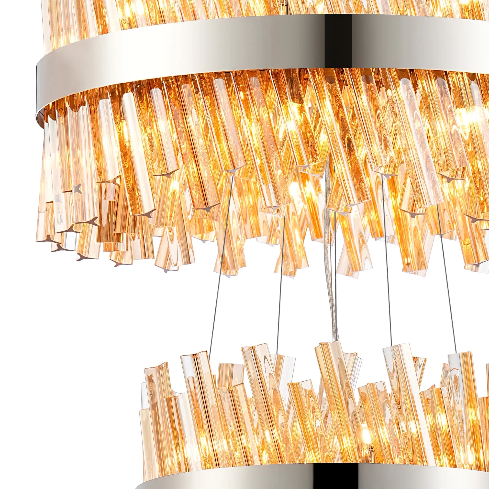 Farnley 3 Tier 60cm Pendant 18 Light - Polished Nickel & Amber