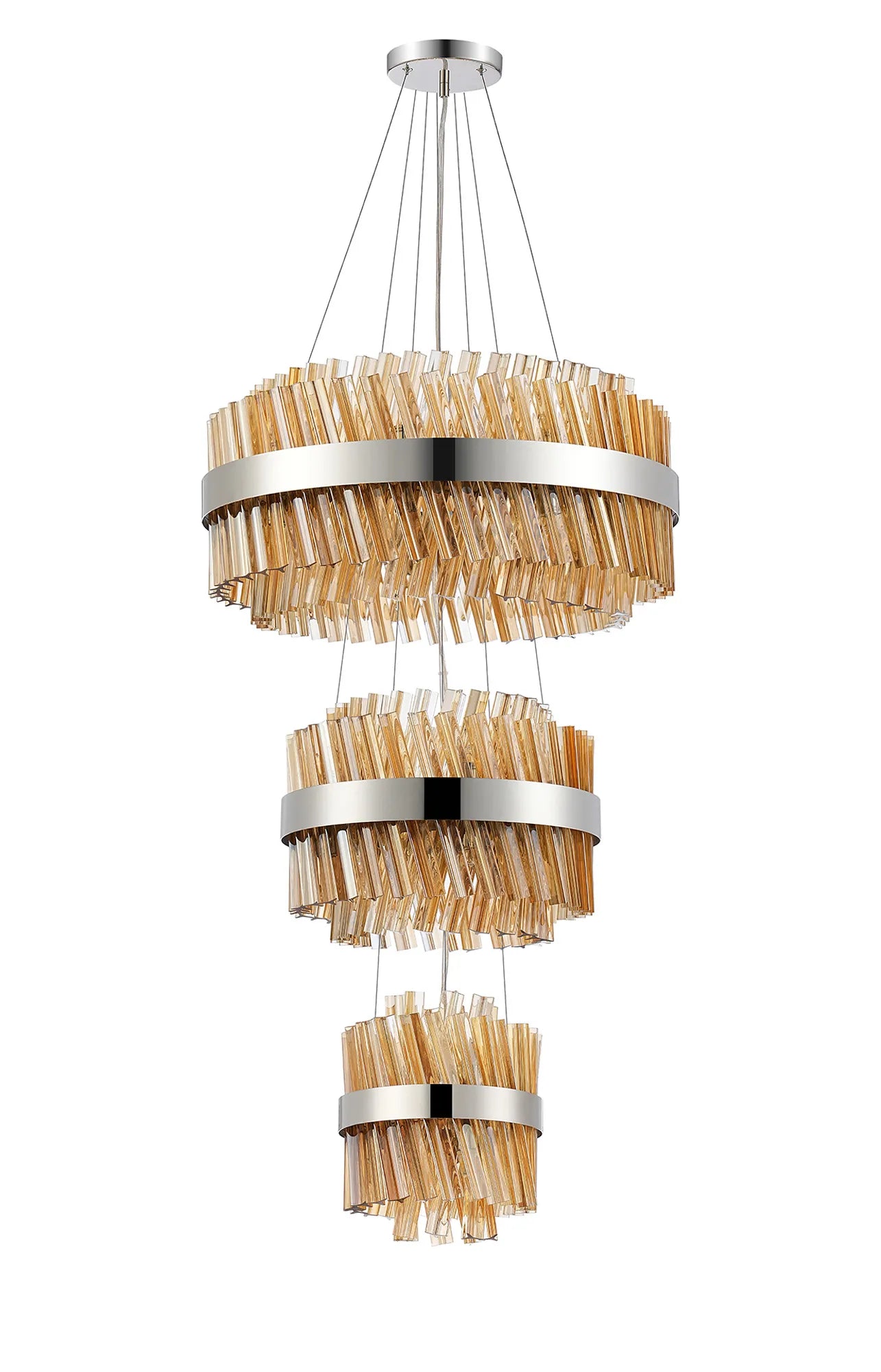 Farnley 3 Tier 60cm Pendant 18 Light - Polished Nickel & Amber