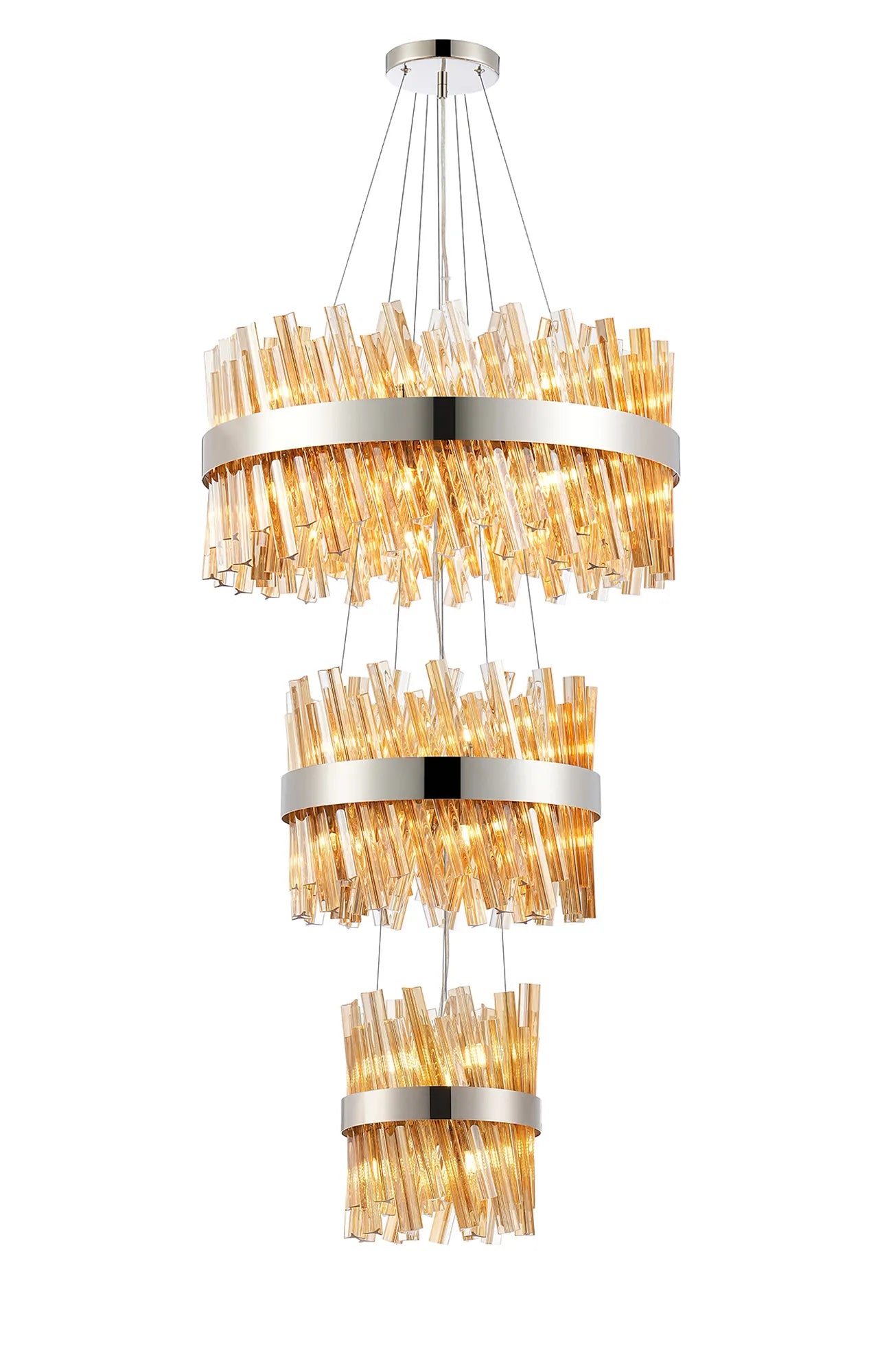 Farnley 3 Tier 60cm Pendant 18 Light - Polished Nickel & Amber
