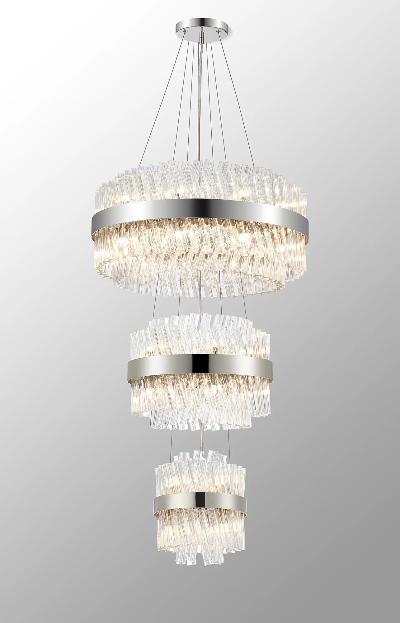Farnley 3 Tier 60cm Pendant 18 Light - Polished Nickel & Clear