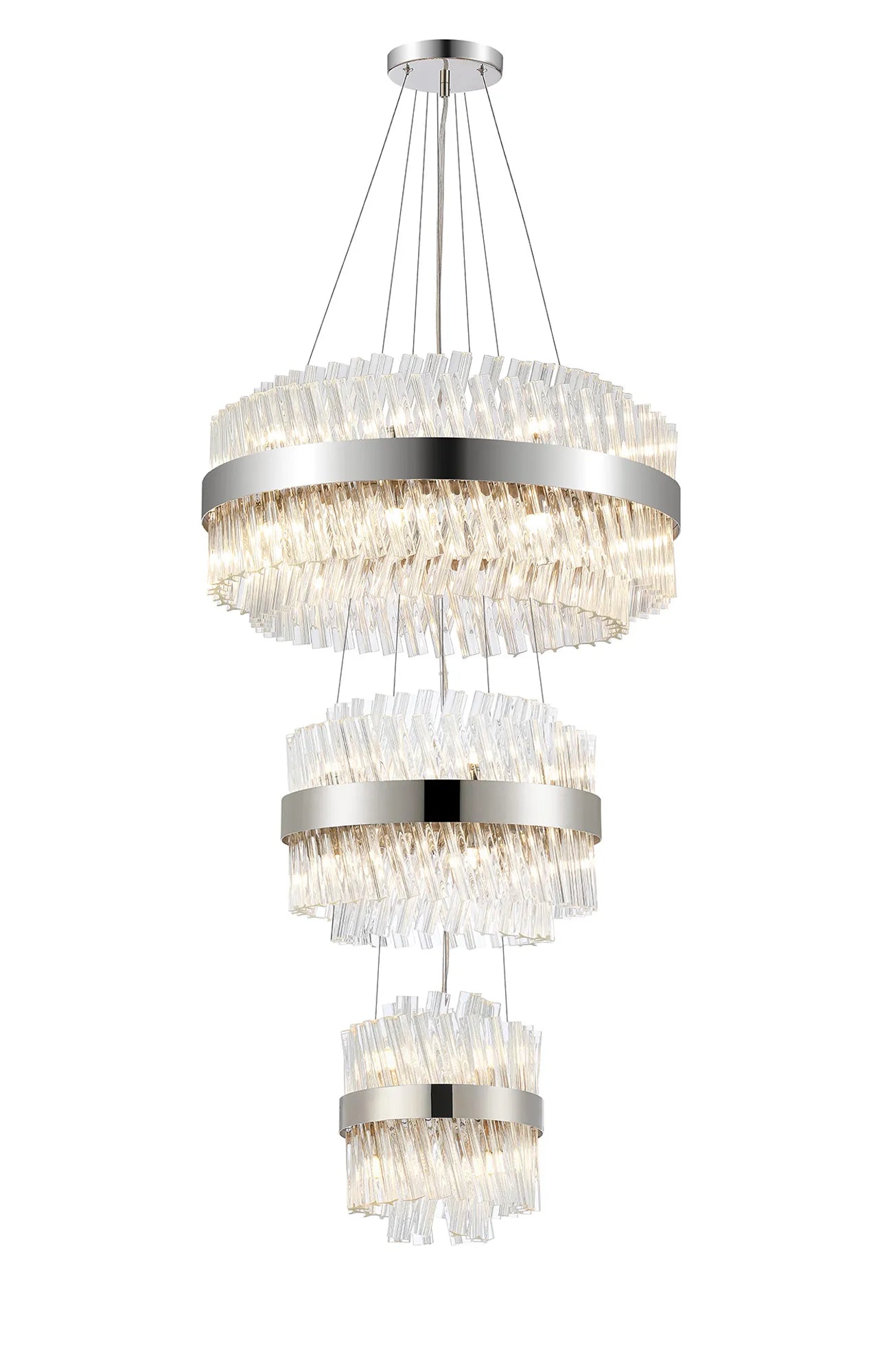 Farnley 3 Tier 60cm Pendant 18 Light - Polished Nickel & Clear