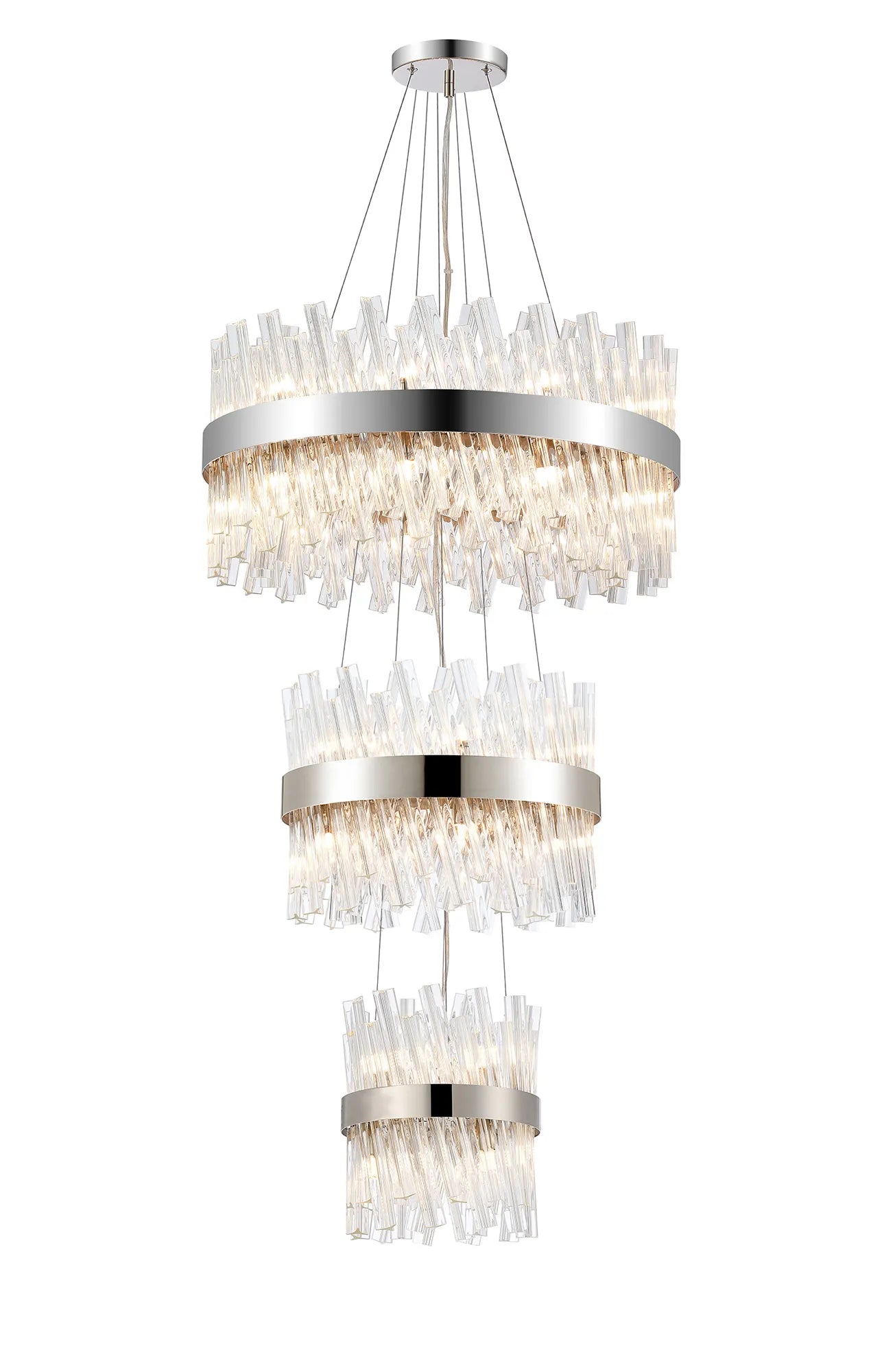 Farnley 3 Tier 60cm Pendant 18 Light - Polished Nickel & Clear