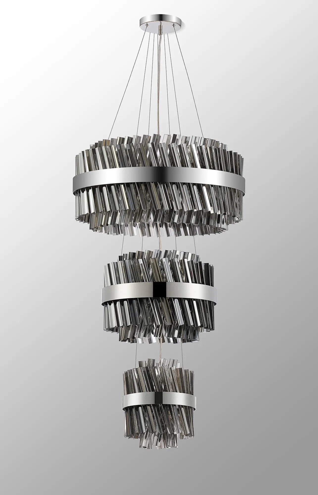 Farnley 3 Tier 60cm Pendant 18 Light - Polished Nickel & Smoke