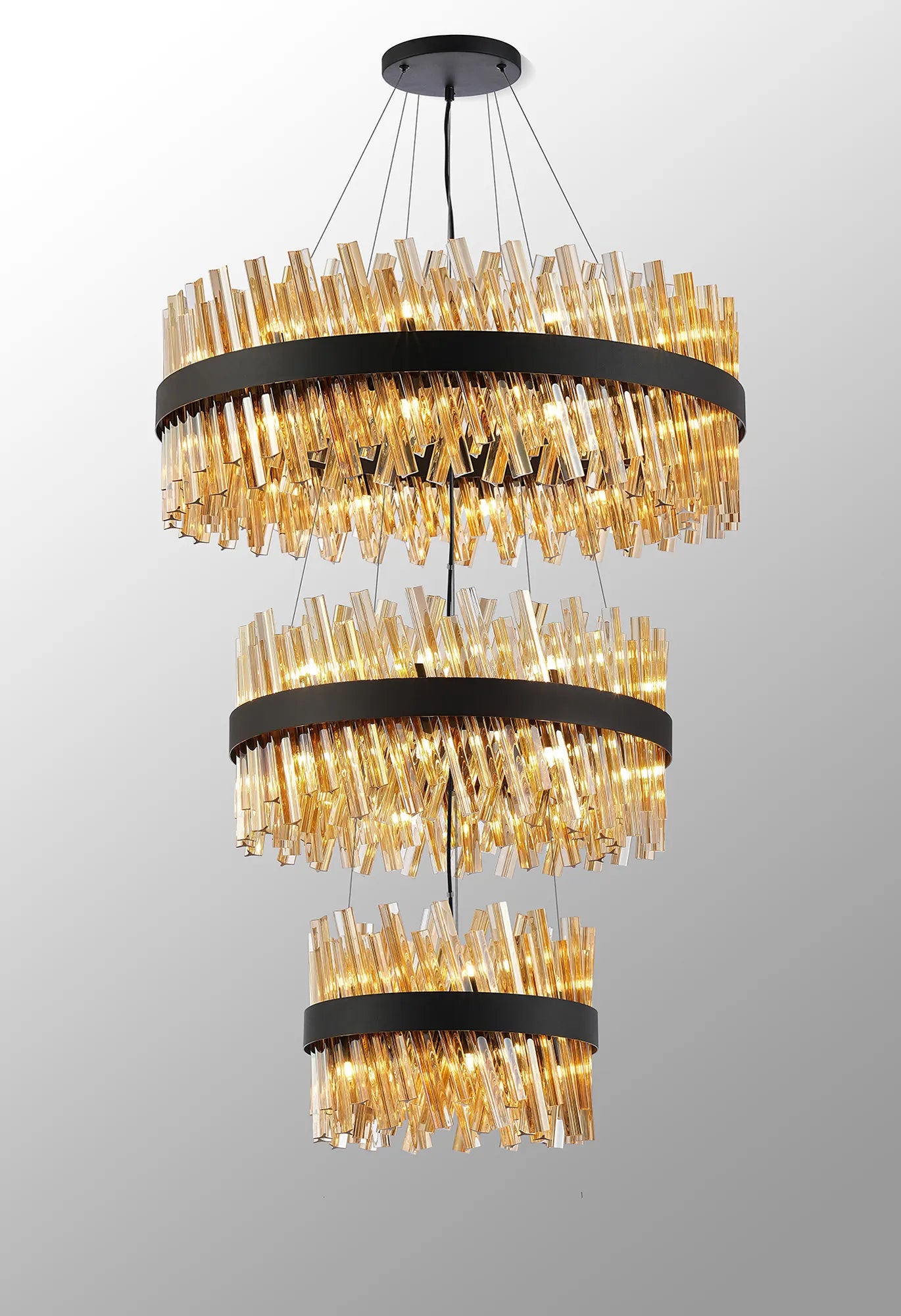 Farnley 3 Tier 80cm Pendant 24 Light - Satin Black & Amber
