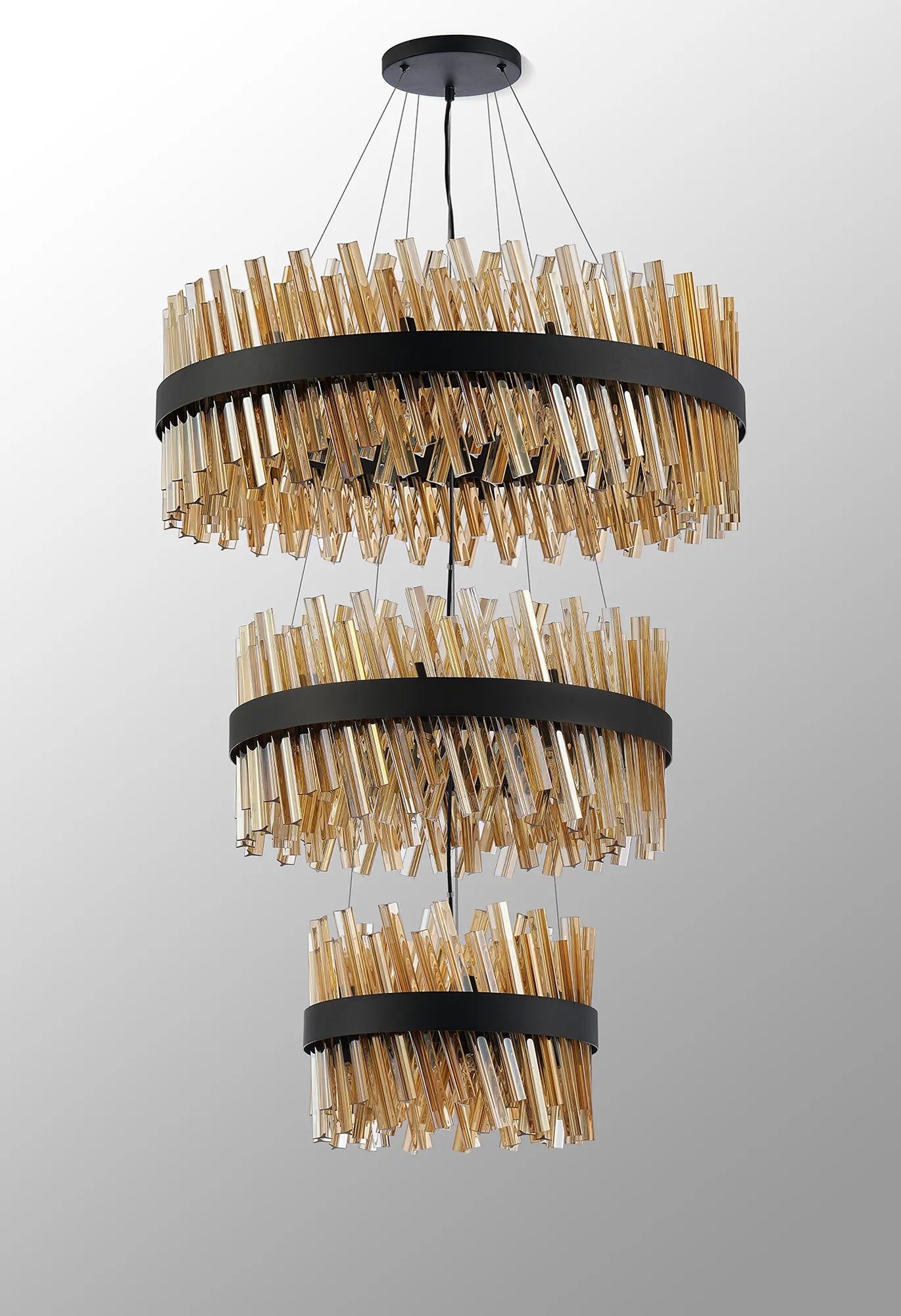 Farnley 3 Tier 80cm Pendant 24 Light - Satin Black & Amber