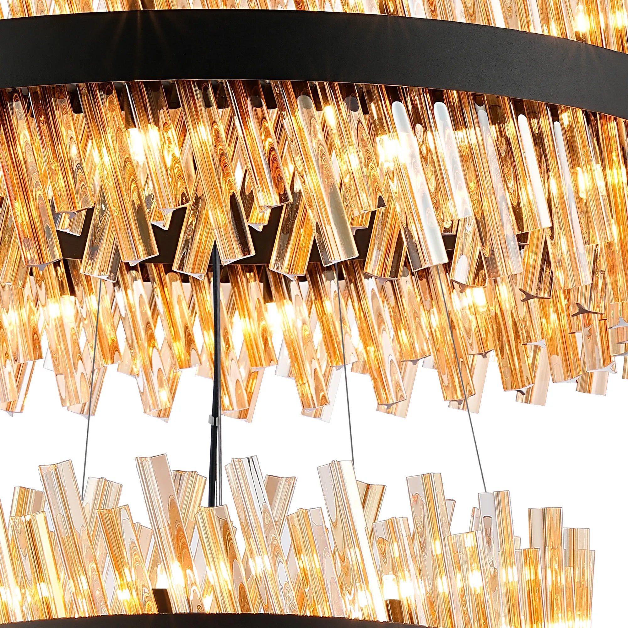 Farnley 3 Tier 80cm Pendant 24 Light - Satin Black & Amber