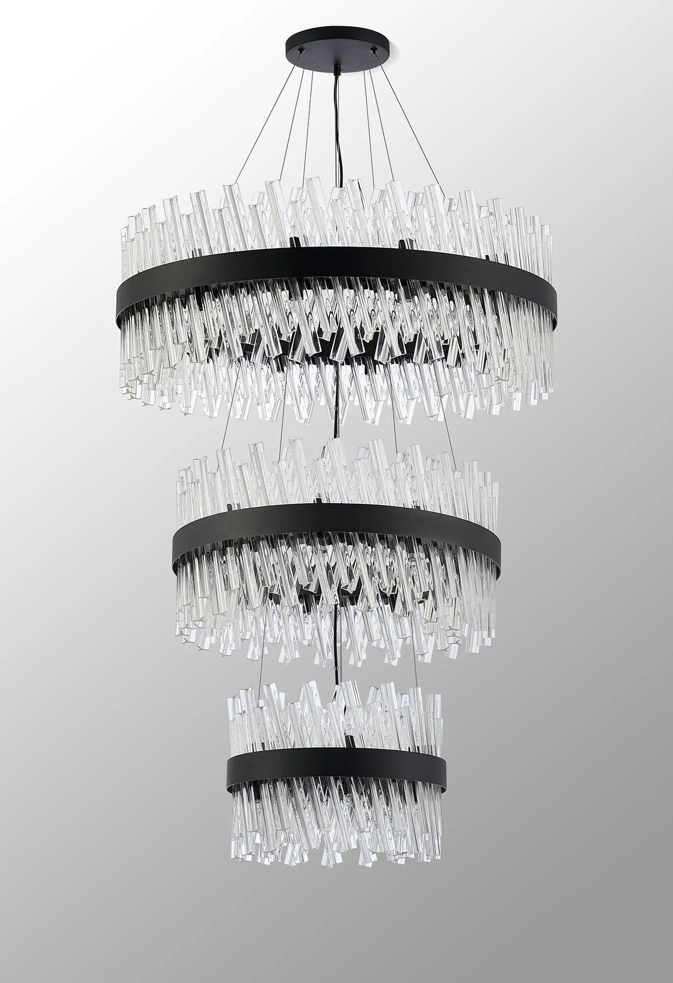 Farnley 3 Tier 80cm Pendant 24 Light - Satin Black & Clear