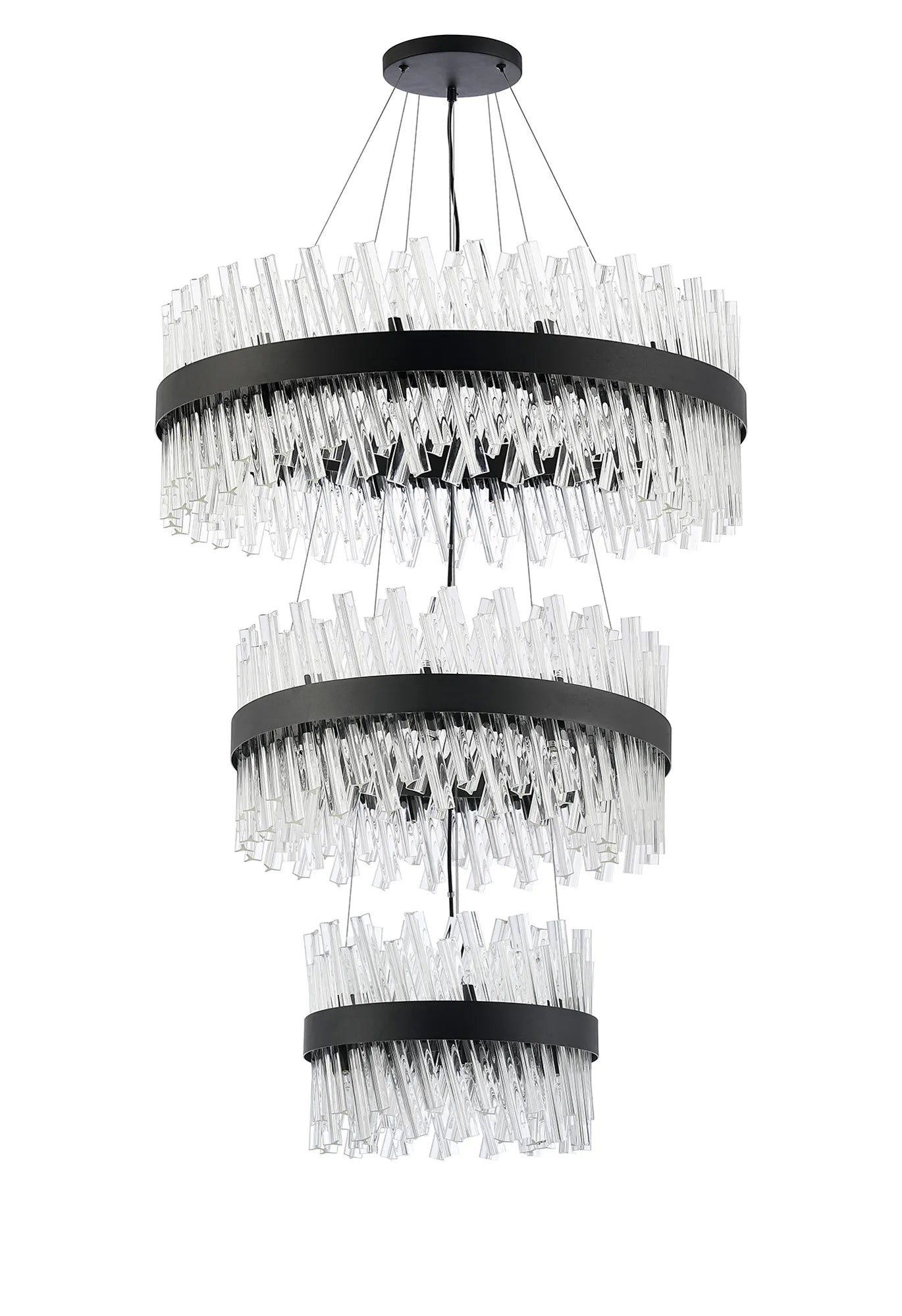 Farnley 3 Tier 80cm Pendant 24 Light - Satin Black & Clear