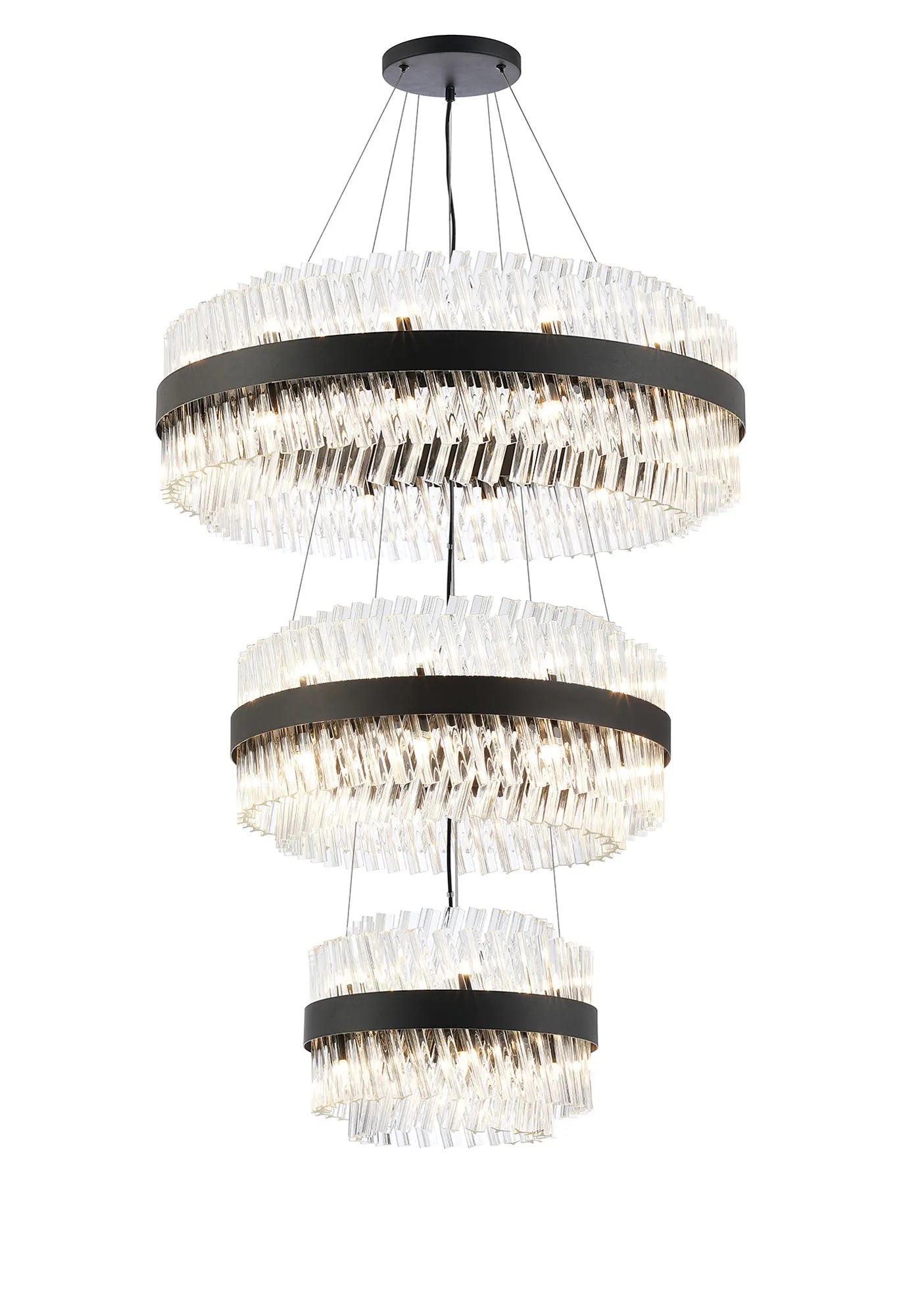 Farnley 3 Tier 80cm Pendant 24 Light - Satin Black & Clear