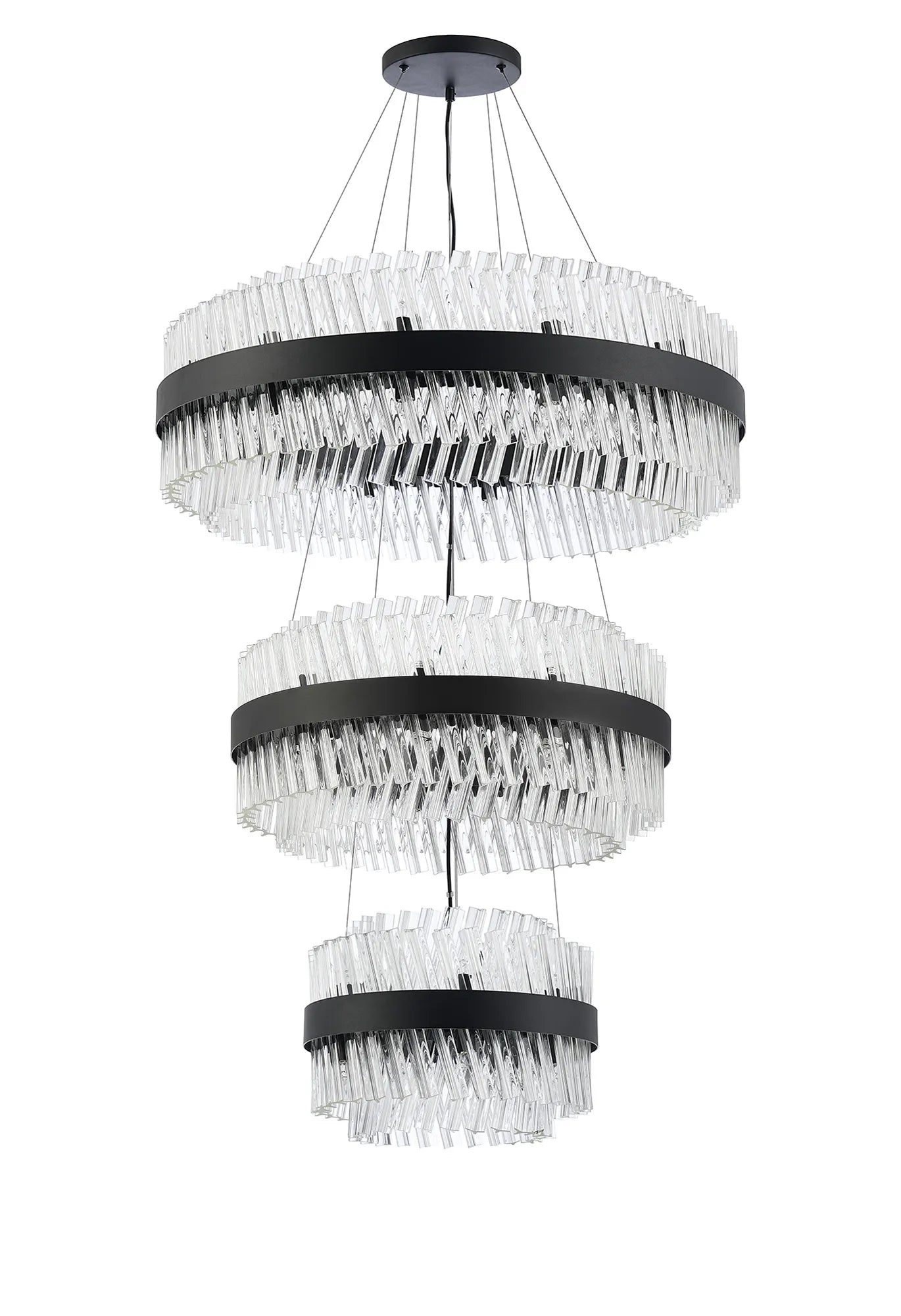 Farnley 3 Tier 80cm Pendant 24 Light - Satin Black & Clear