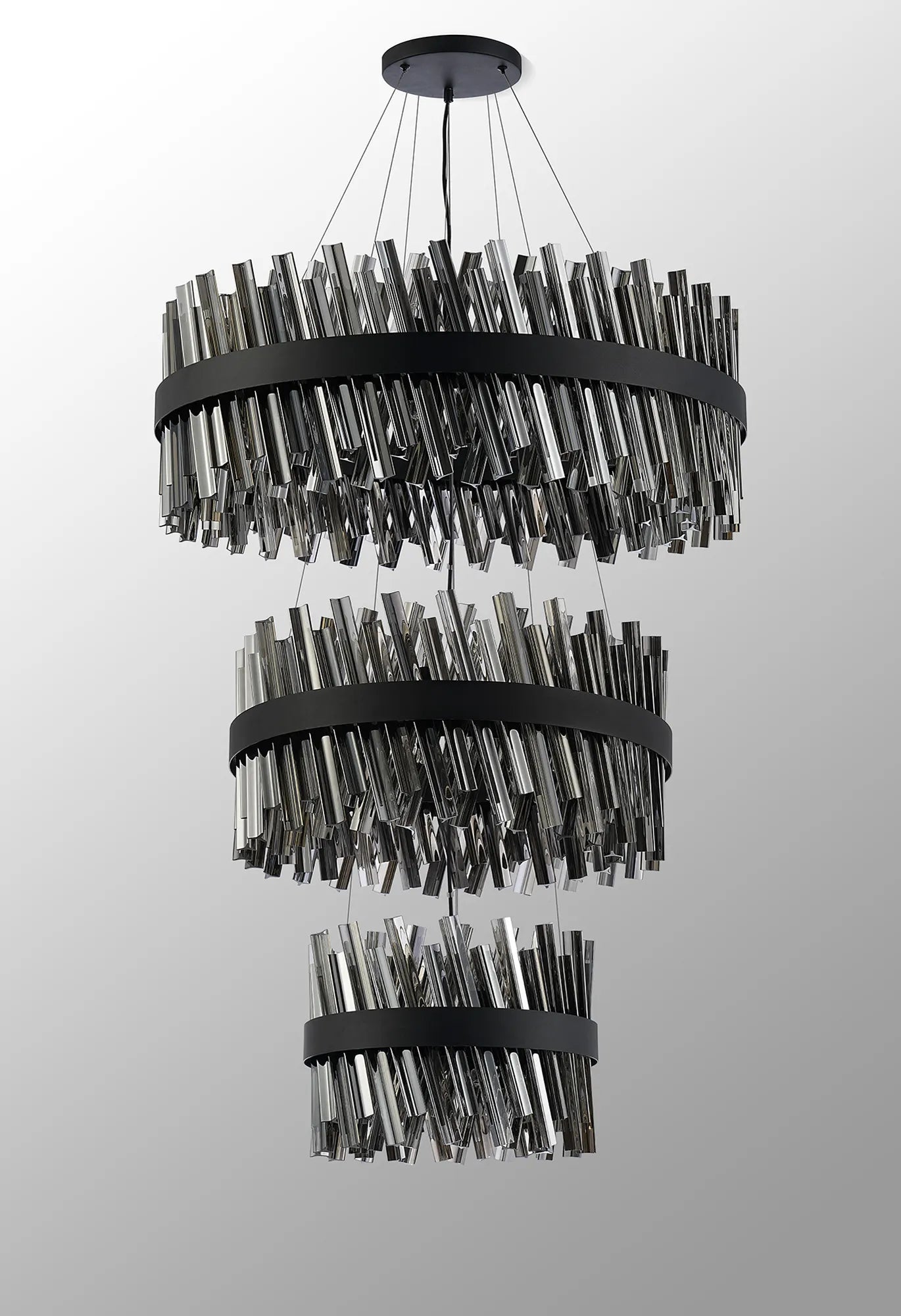 Farnley 3 Tier 80cm Pendant 24 Light - Satin Black & Smoke