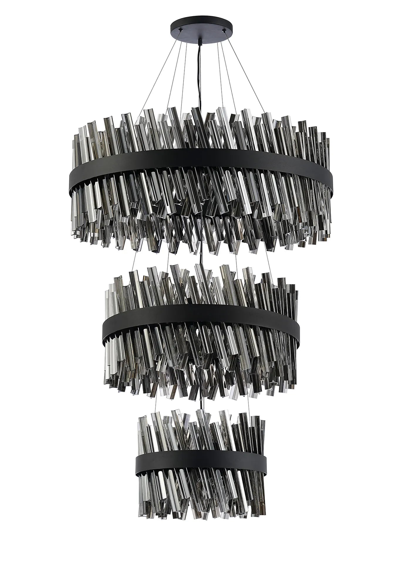 Farnley 3 Tier 80cm Pendant 24 Light - Satin Black & Smoke