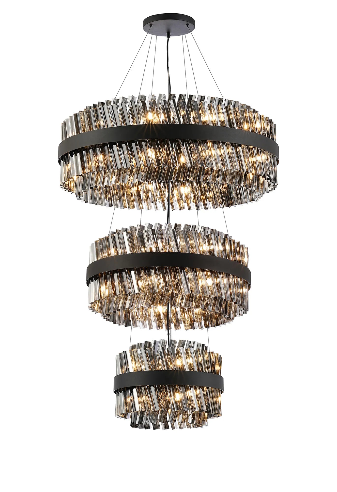 Farnley 3 Tier 80cm Pendant 24 Light - Satin Black & Smoke