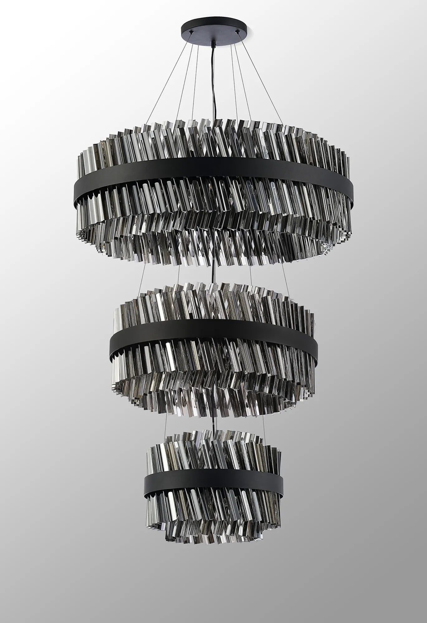 Farnley 3 Tier 80cm Pendant 24 Light - Satin Black & Smoke