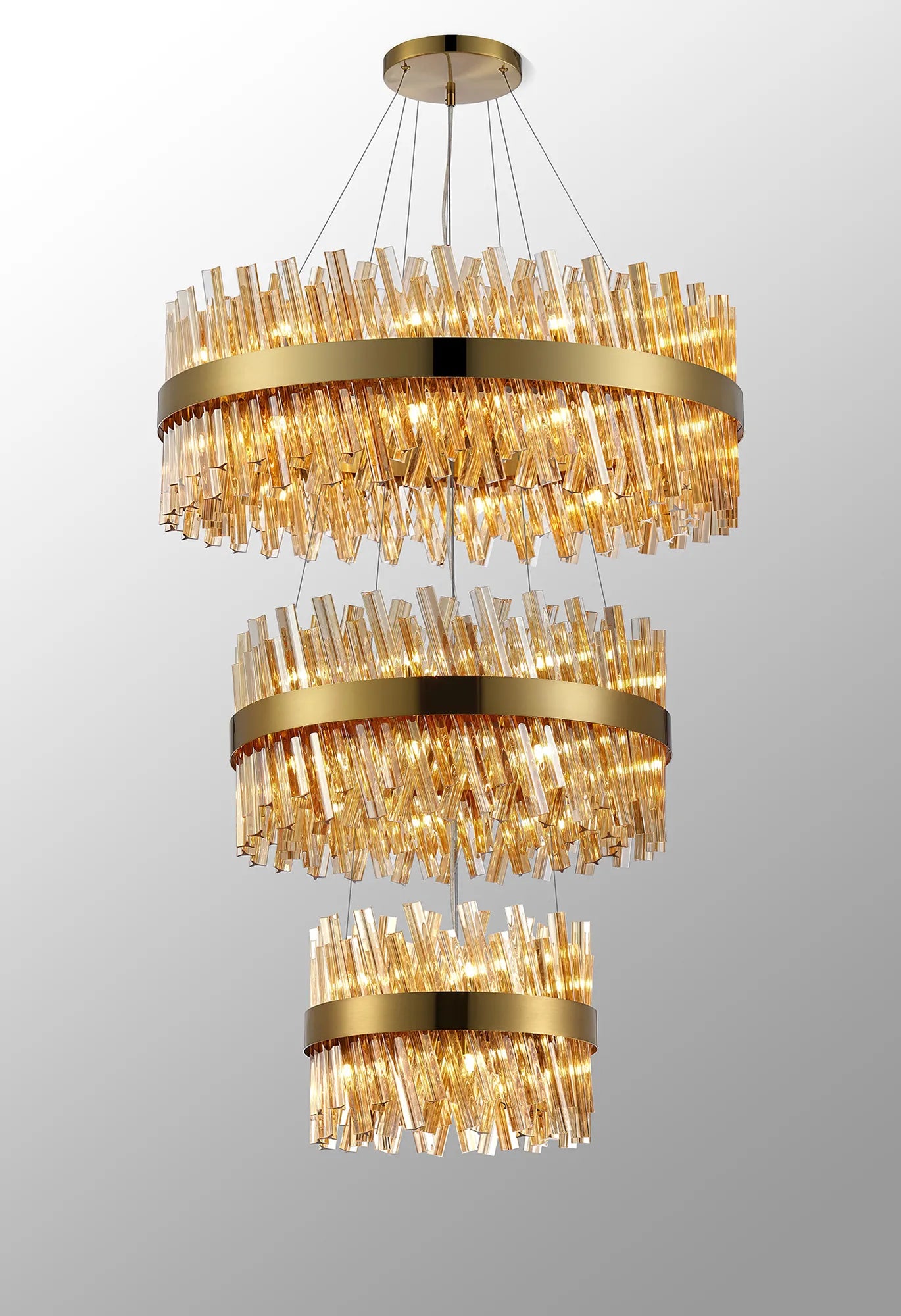 Farnley 3 Tier 80cm Pendant 24 Light - Brass & Amber