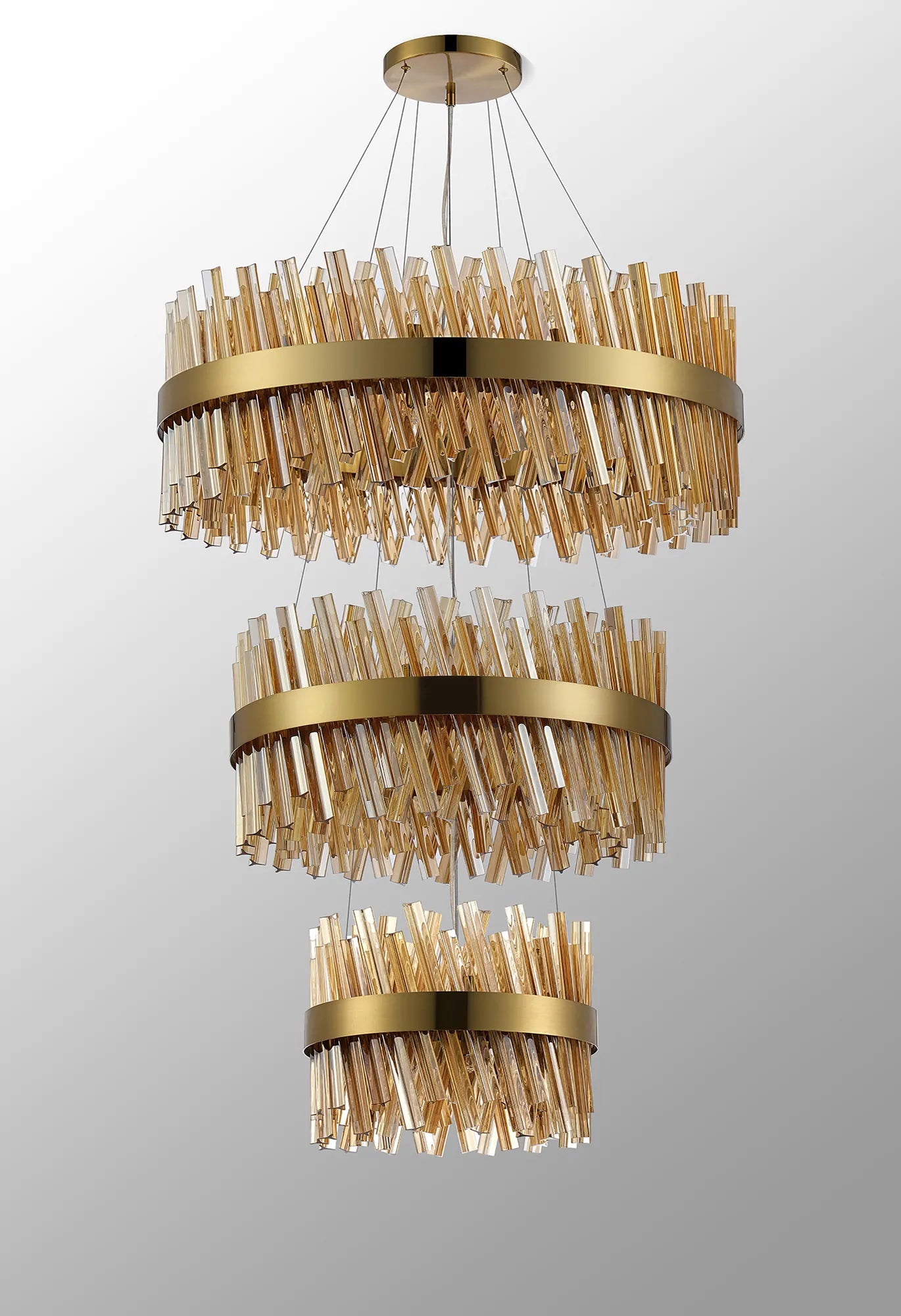 Farnley 3 Tier 80cm Pendant 24 Light - Brass & Amber