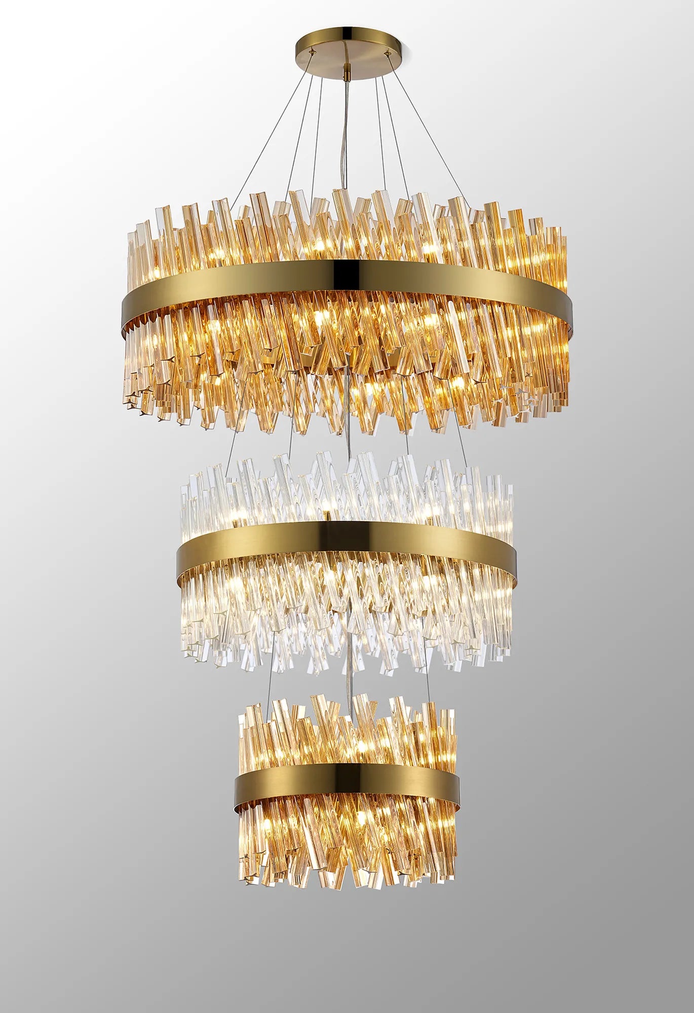 Farnley 3 Tier 80cm Pendant 24 Light - Brass & Amber & Clear