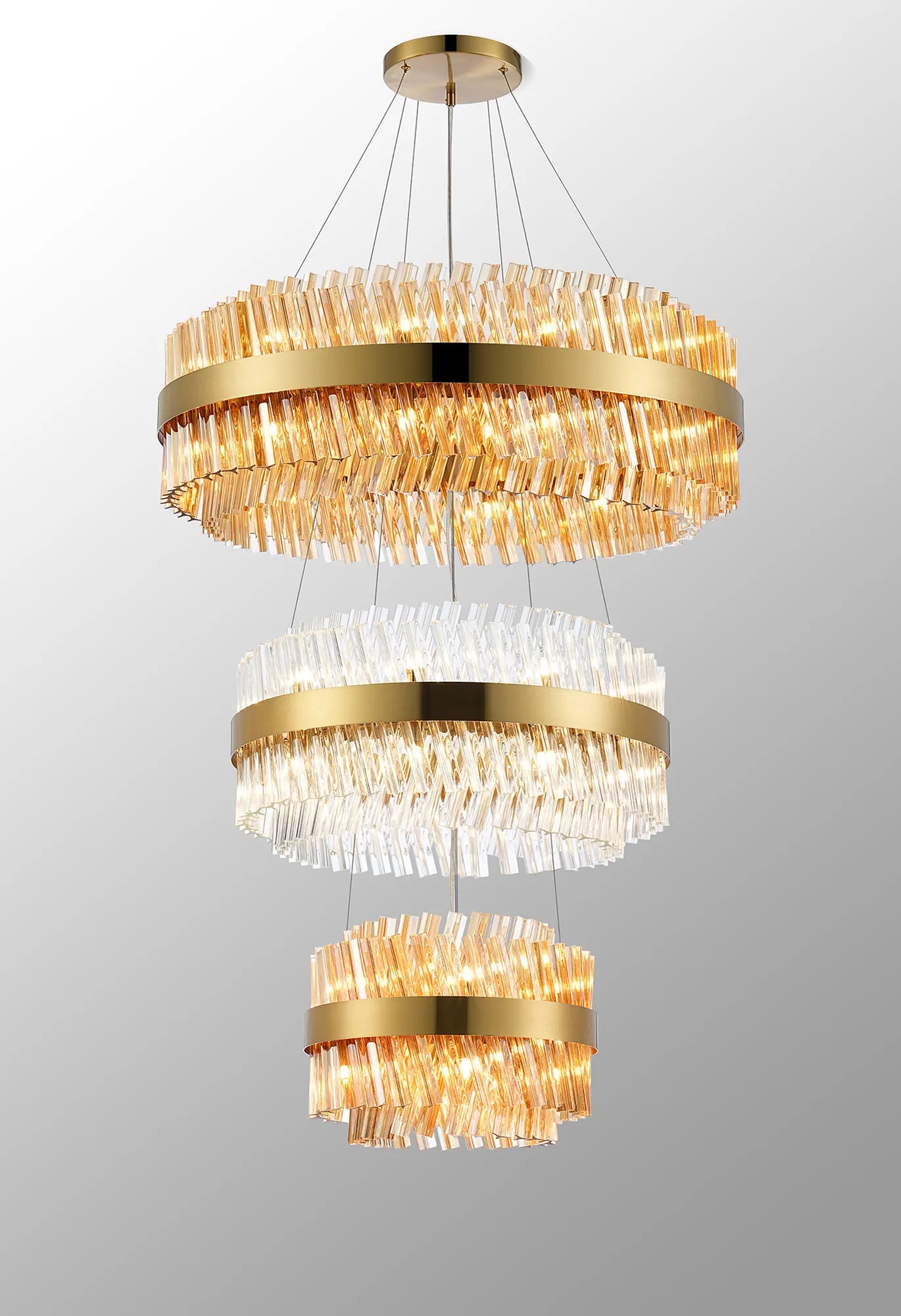 Farnley 3 Tier 80cm Pendant 24 Light - Brass & Amber & Clear