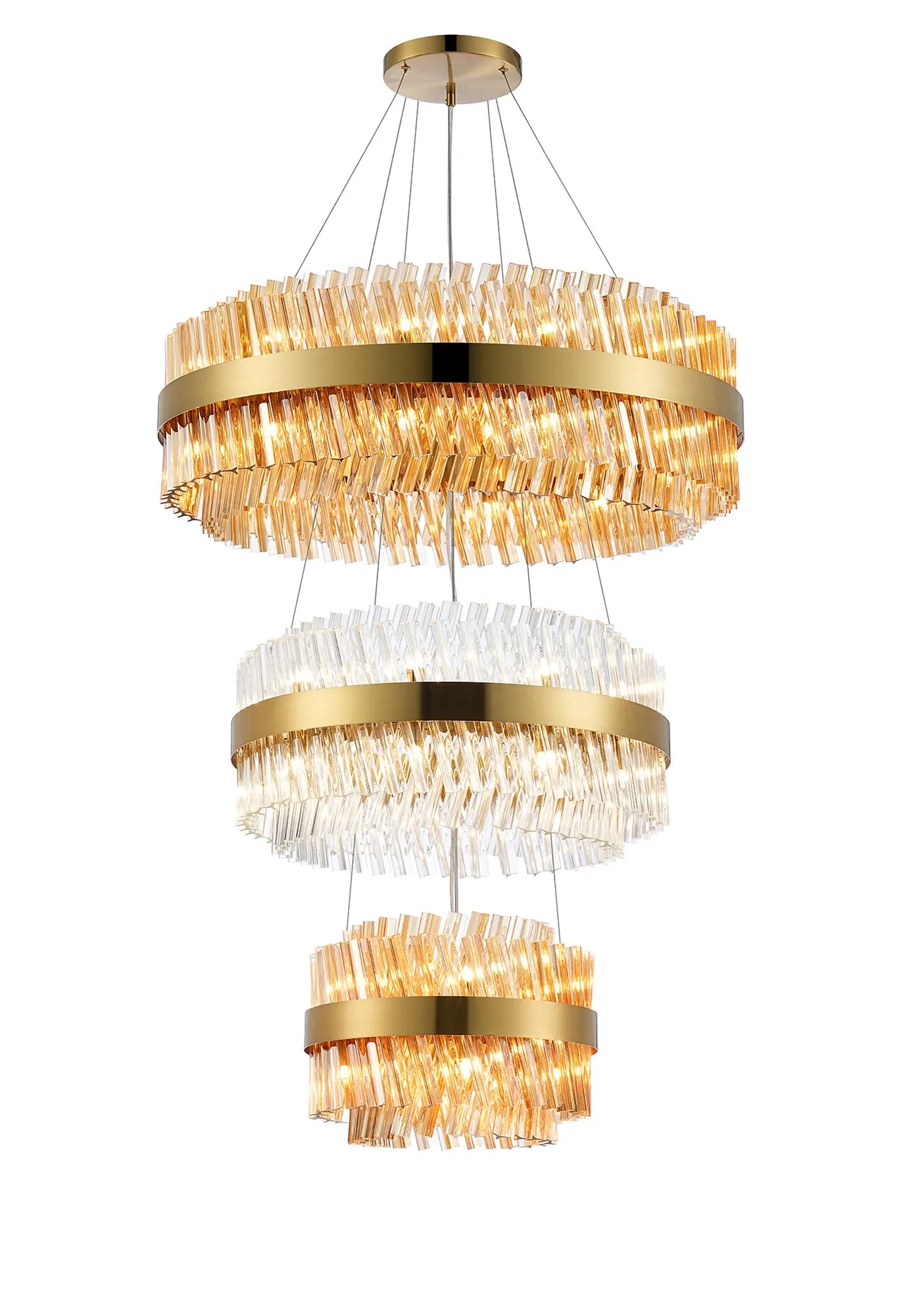 Farnley 3 Tier 80cm Pendant 24 Light - Brass & Amber & Clear