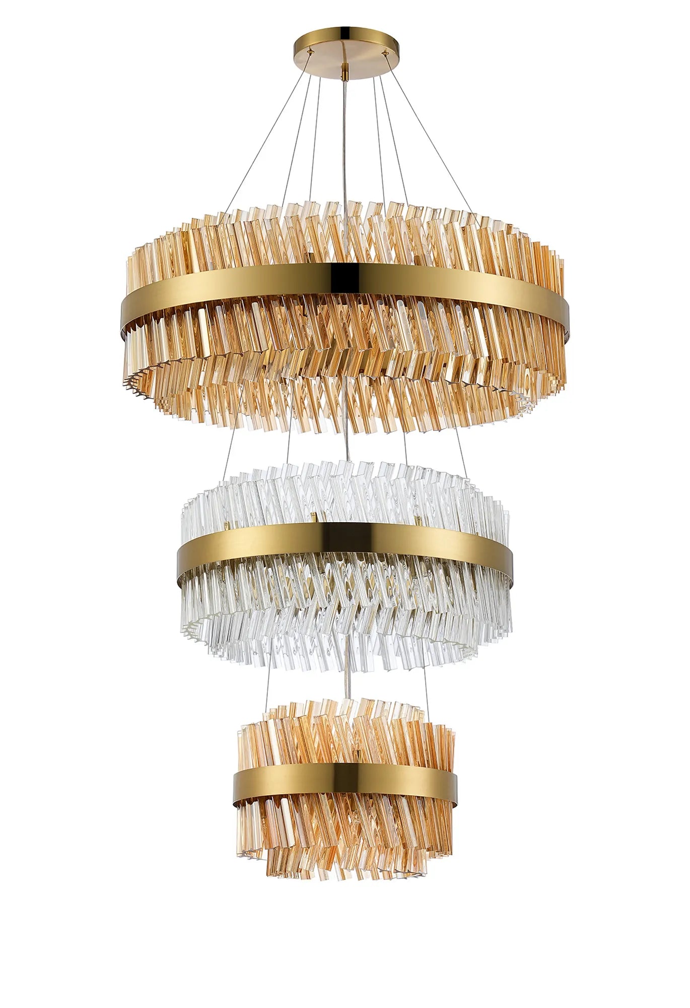 Farnley 3 Tier 80cm Pendant 24 Light - Brass & Amber & Clear