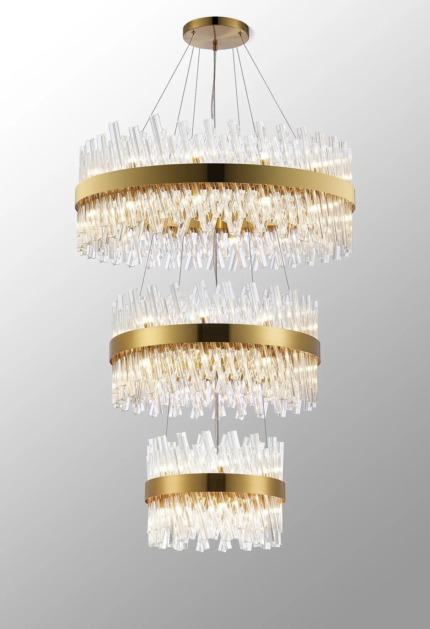 Farnley 3 Tier 80cm Pendant 24 Light - Brass & Clear