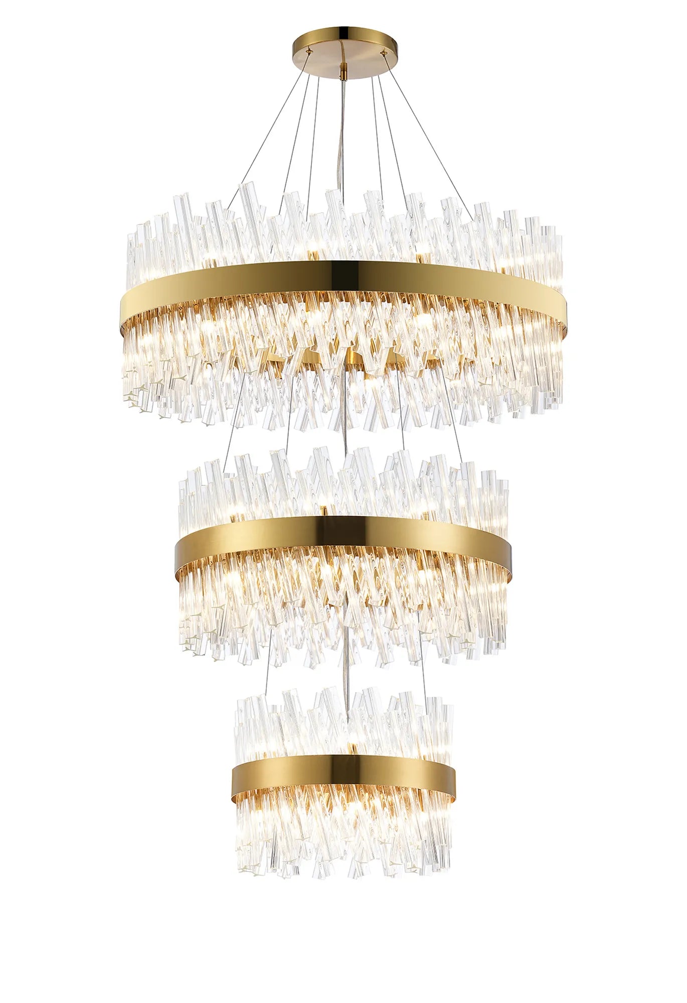 Farnley 3 Tier 80cm Pendant 24 Light - Brass & Clear