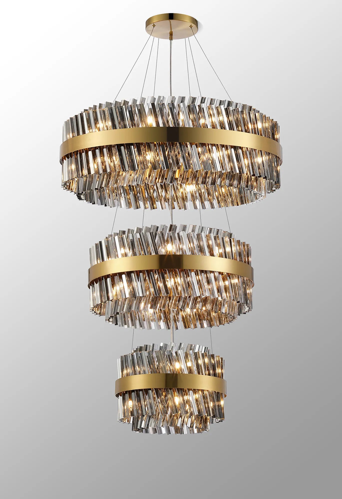 Farnley 3 Tier 80cm Pendant 24 Light - Brass & Smoke