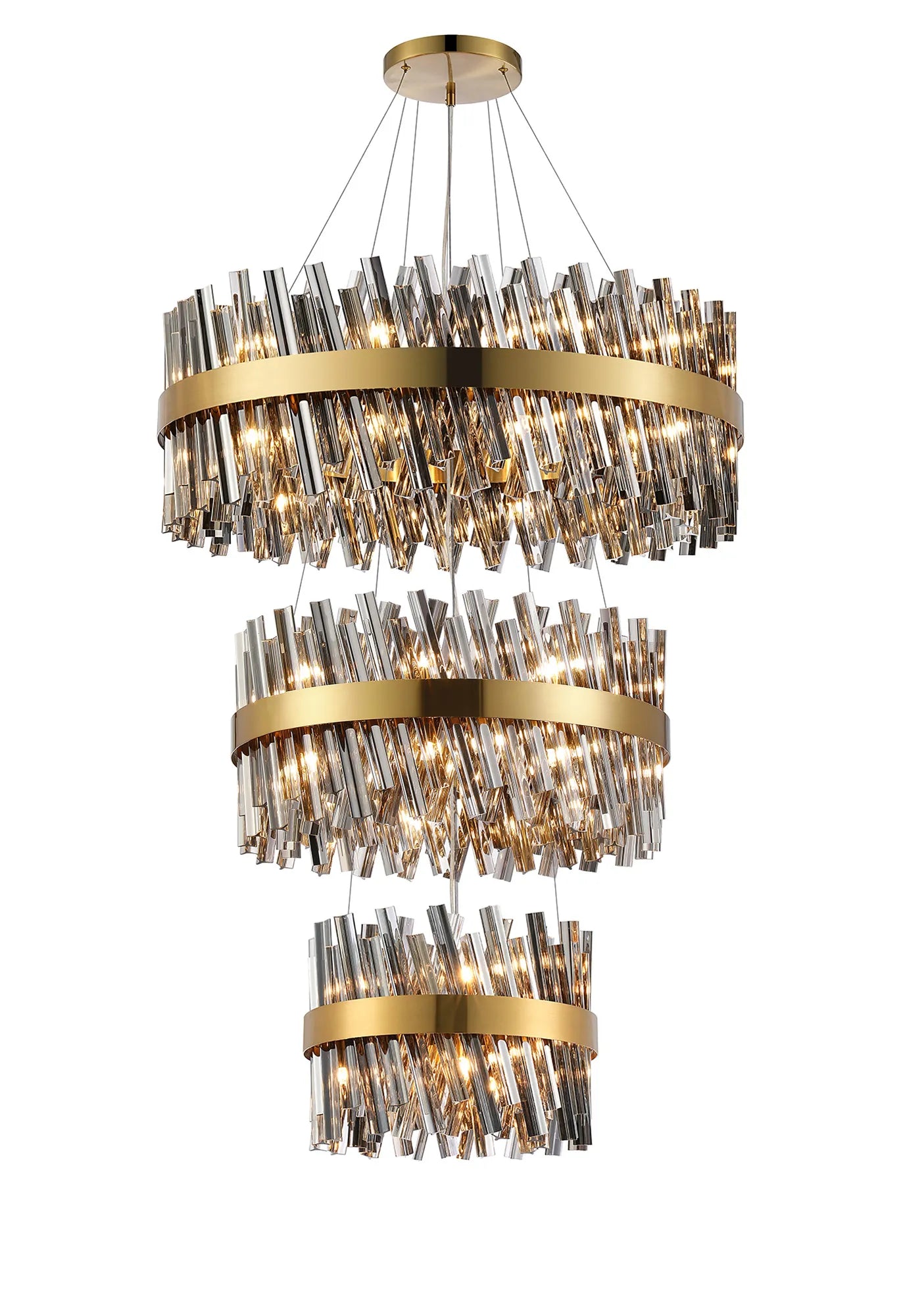 Farnley 3 Tier 80cm Pendant 24 Light - Brass & Smoke