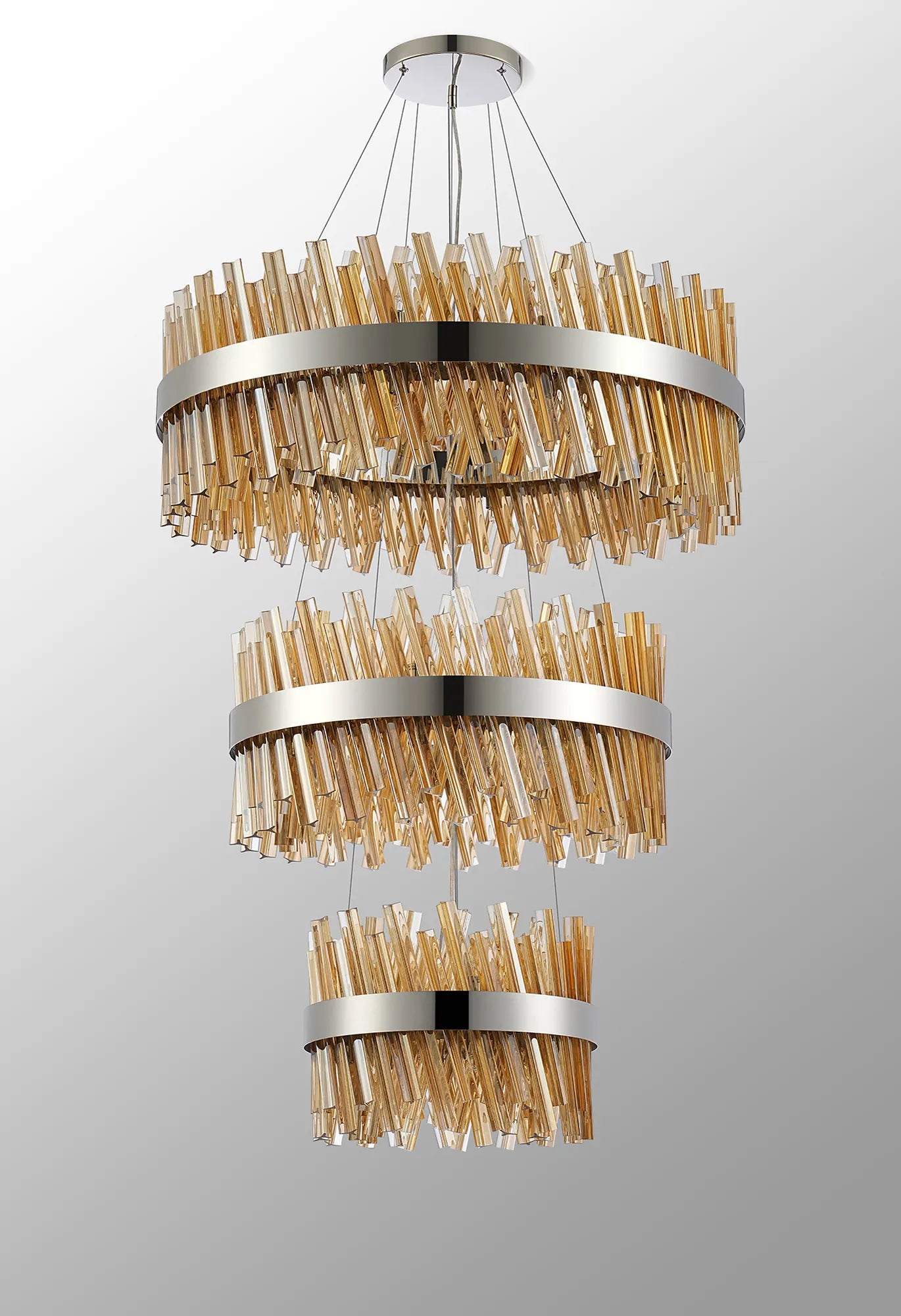Farnley 3 Tier 80cm Pendant 24 Light - Polished Nickel & Amber