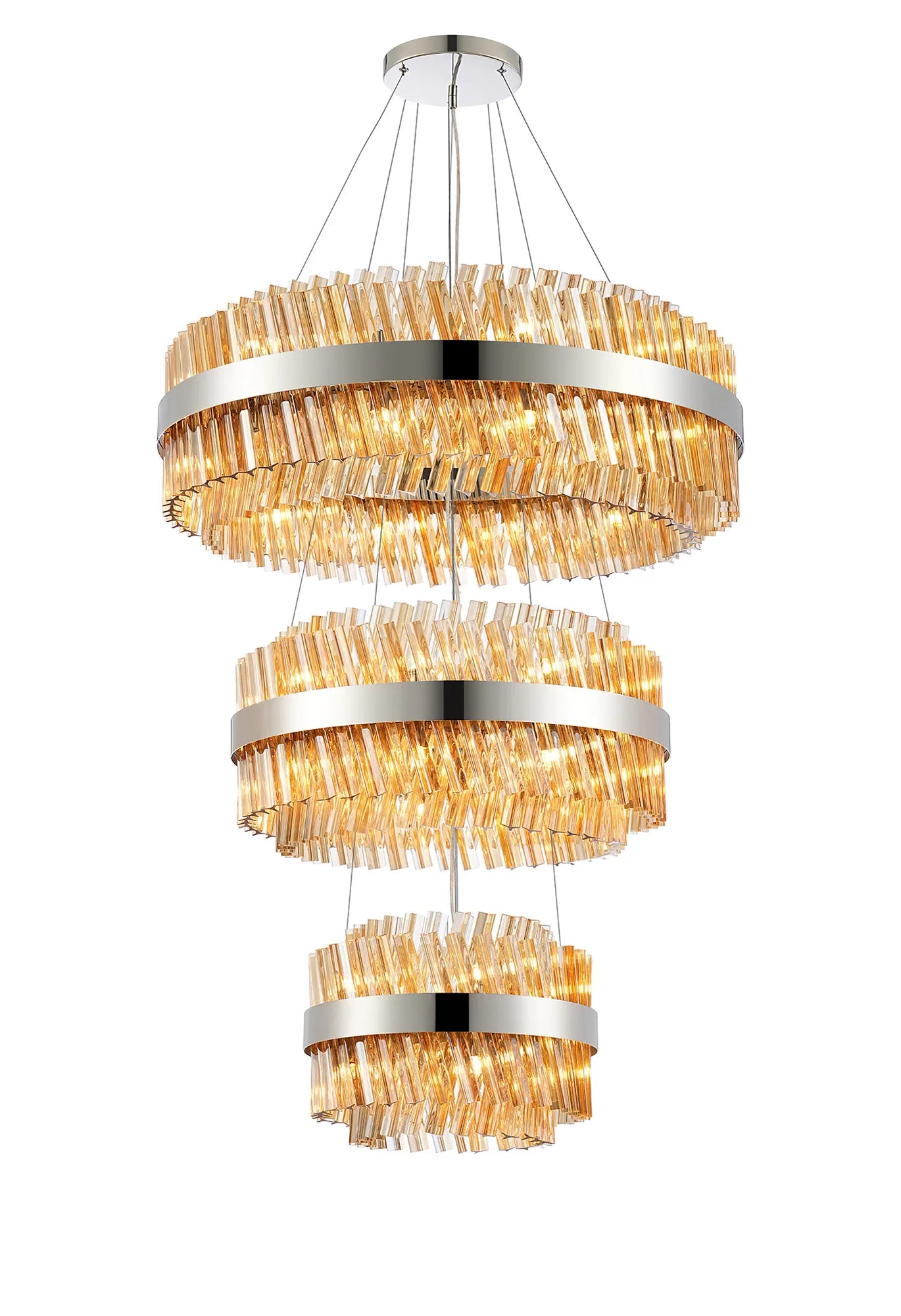 Farnley 3 Tier 80cm Pendant 24 Light - Polished Nickel & Amber