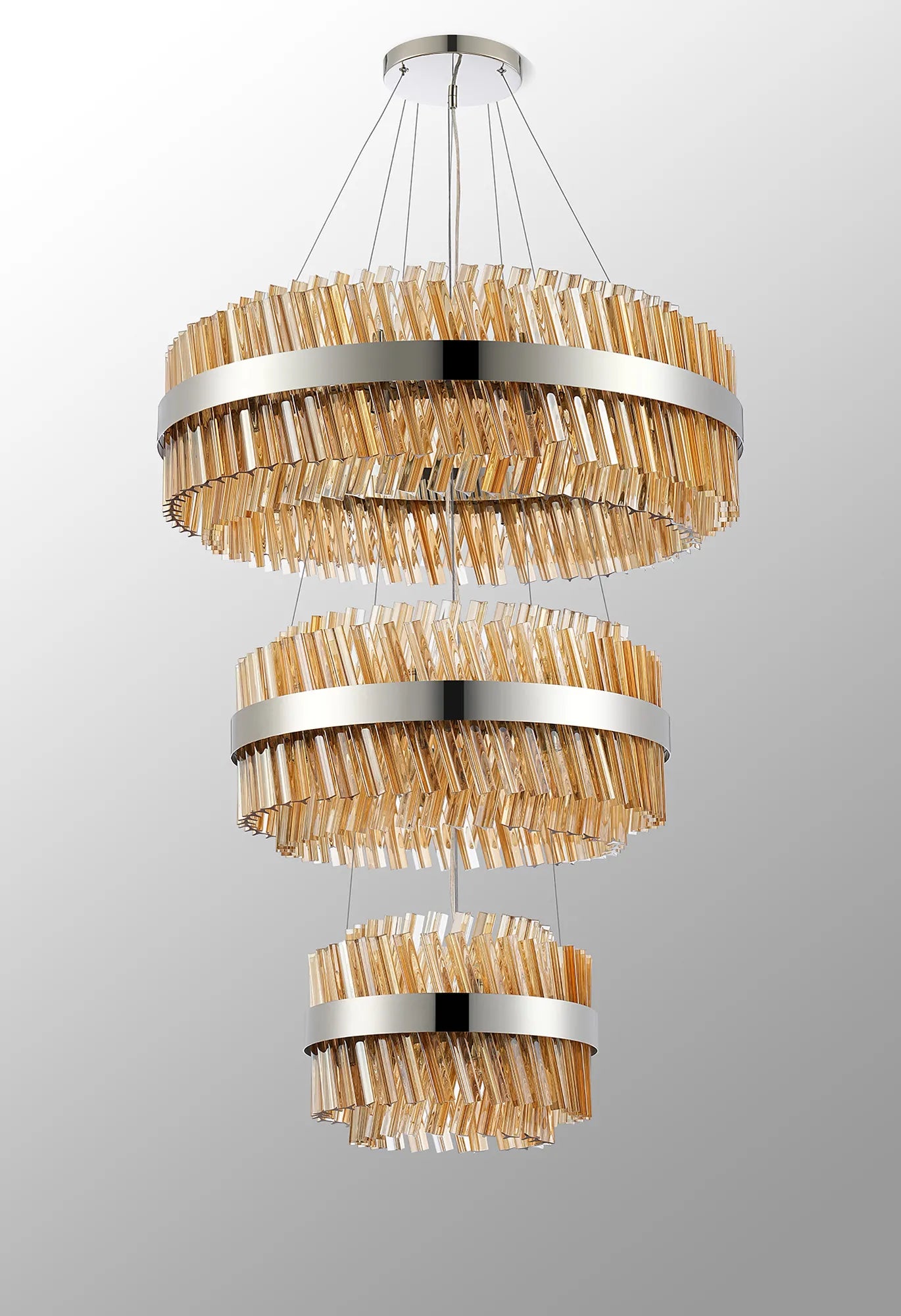 Farnley 3 Tier 80cm Pendant 24 Light - Polished Nickel & Amber