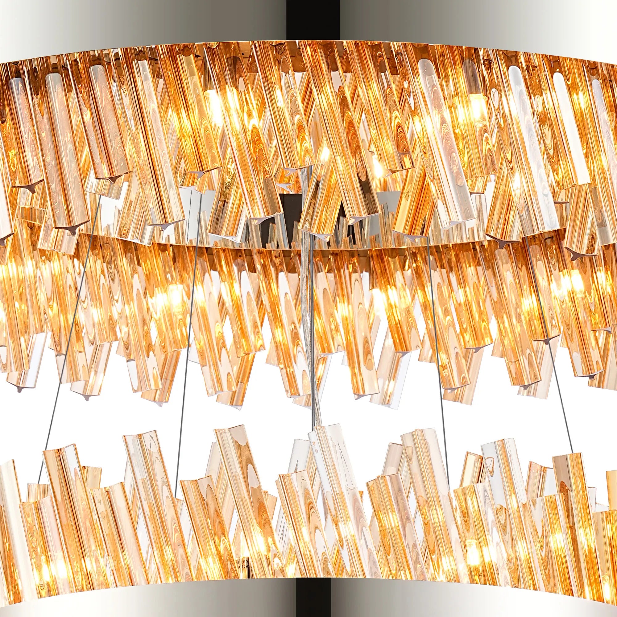 Farnley 3 Tier 80cm Pendant 24 Light - Polished Nickel & Amber