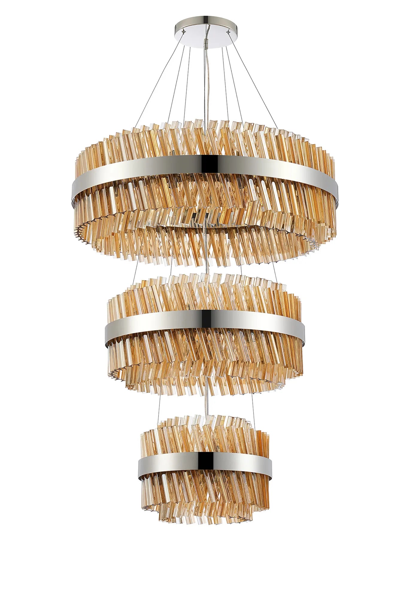 Farnley 3 Tier 80cm Pendant 24 Light - Polished Nickel & Amber