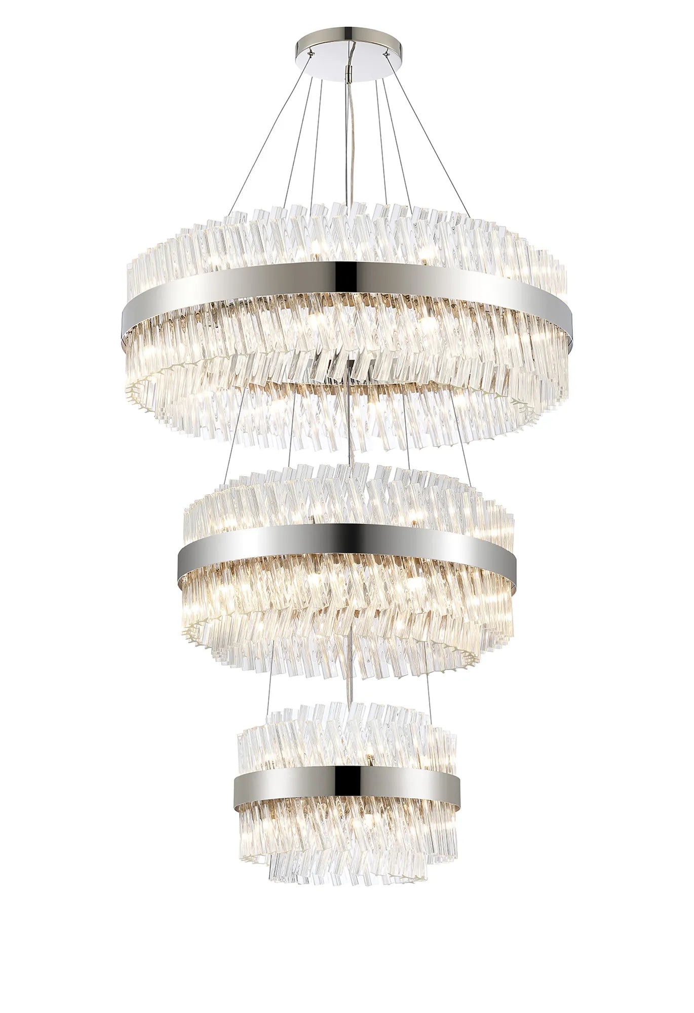 Farnley 3 Tier 80cm Pendant 24 Light - Polished Nickel & Clear