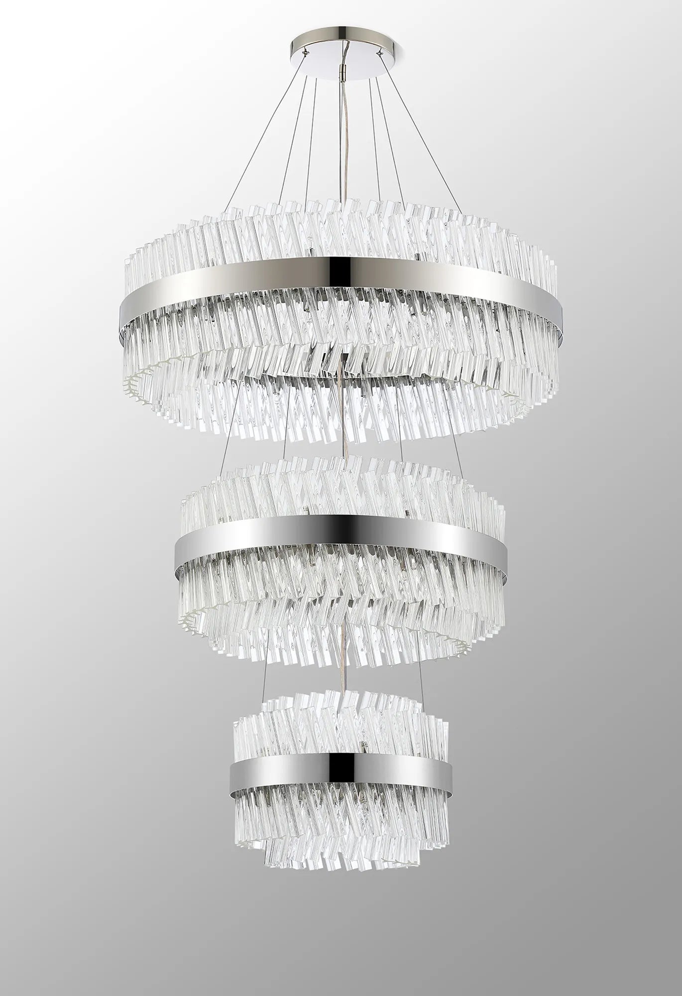 Farnley 3 Tier 80cm Pendant 24 Light - Polished Nickel & Clear
