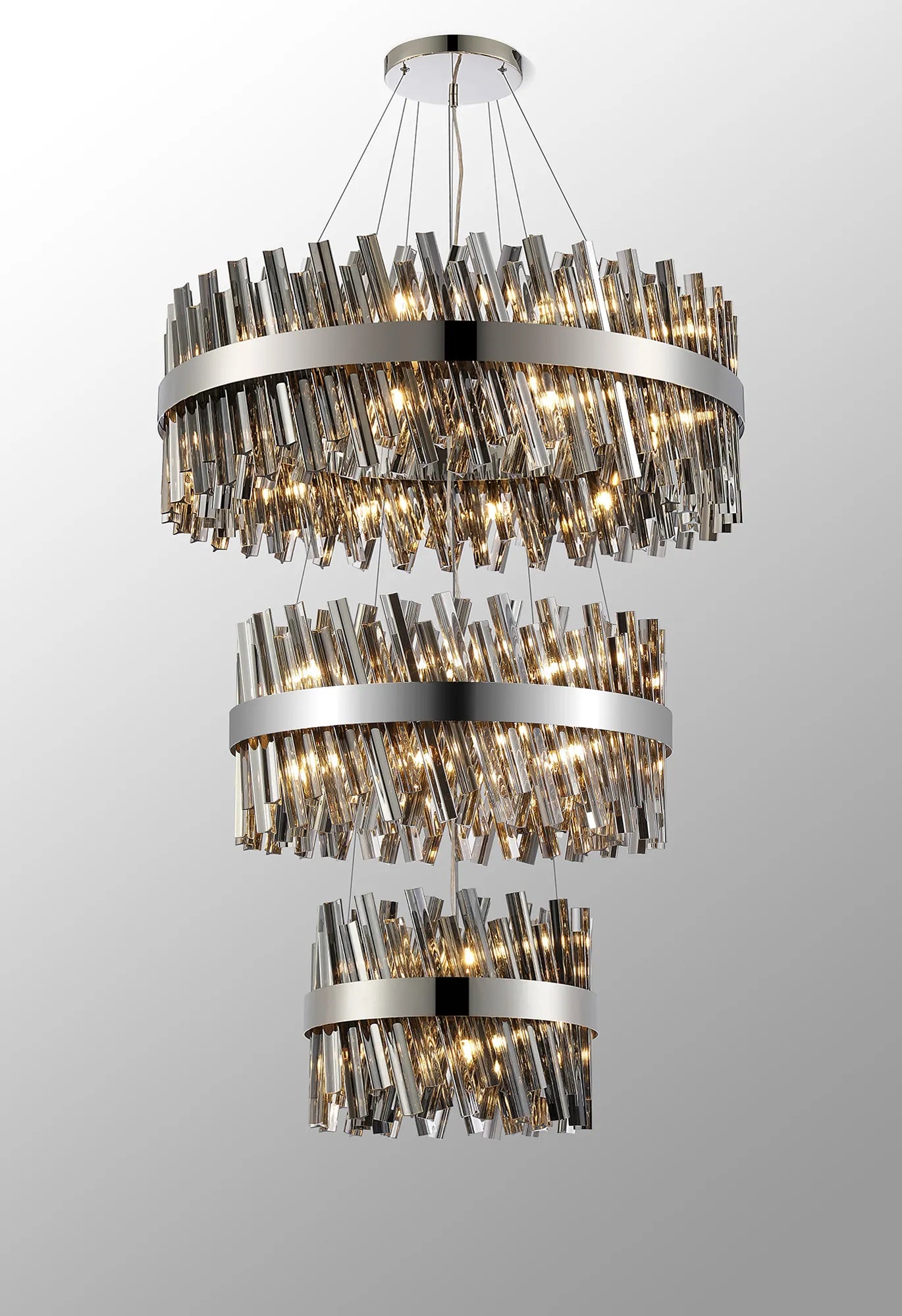 Farnley 3 Tier 80cm Pendant 24 Light - Polished Nickel & Smoke