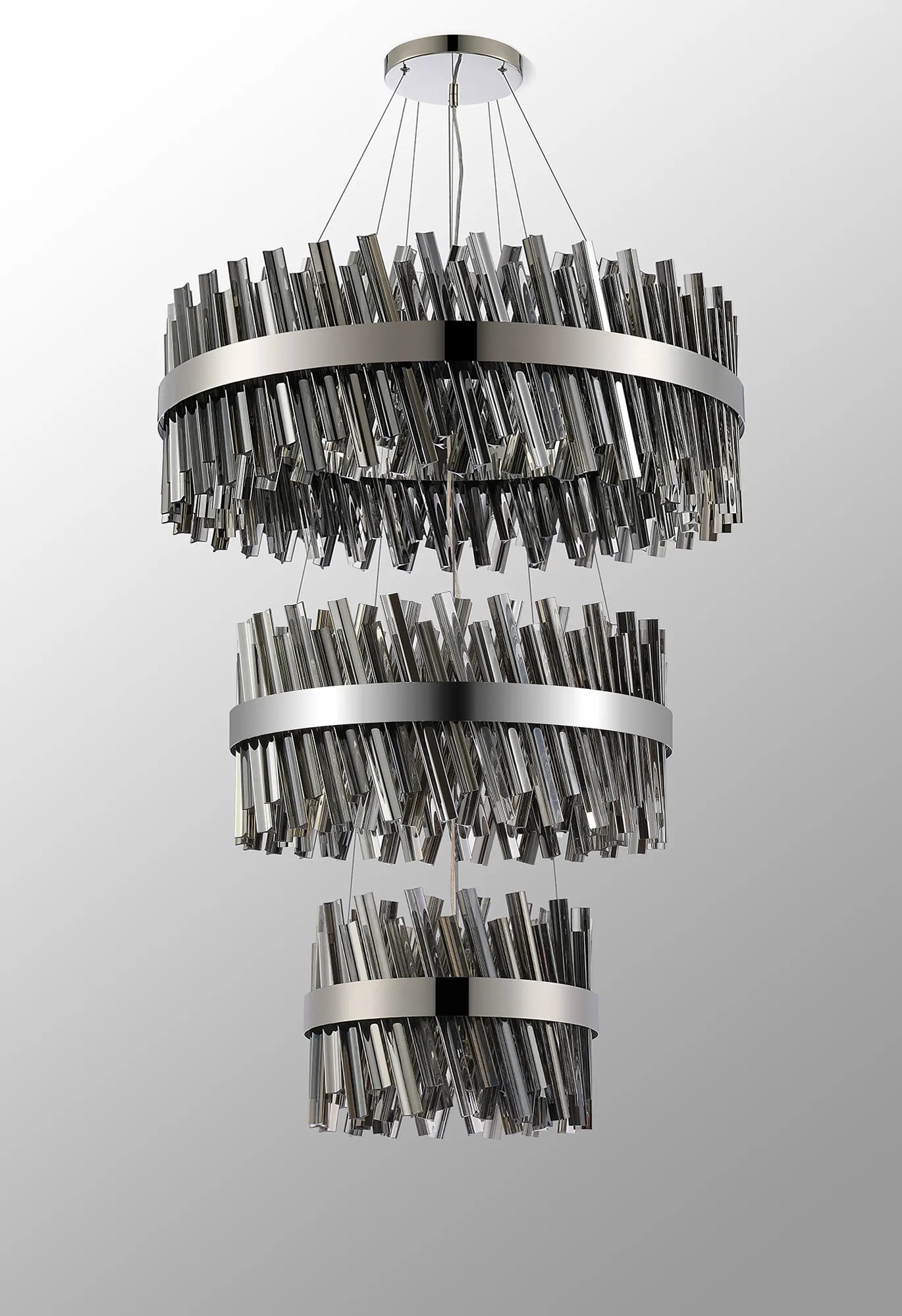 Farnley 3 Tier 80cm Pendant 24 Light - Polished Nickel & Smoke