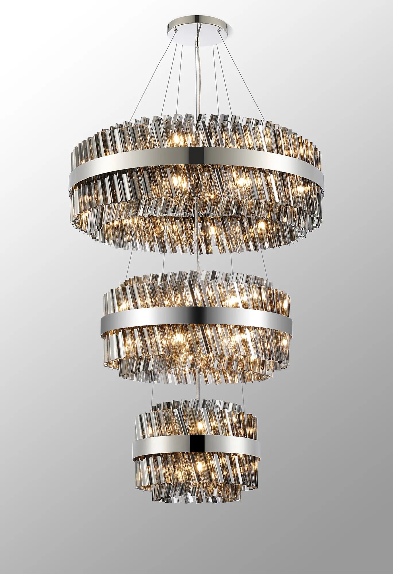 Farnley 3 Tier 80cm Pendant 24 Light - Polished Nickel & Smoke