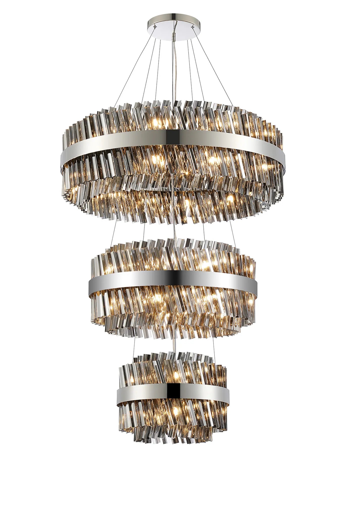 Farnley 3 Tier 80cm Pendant 24 Light - Polished Nickel & Smoke